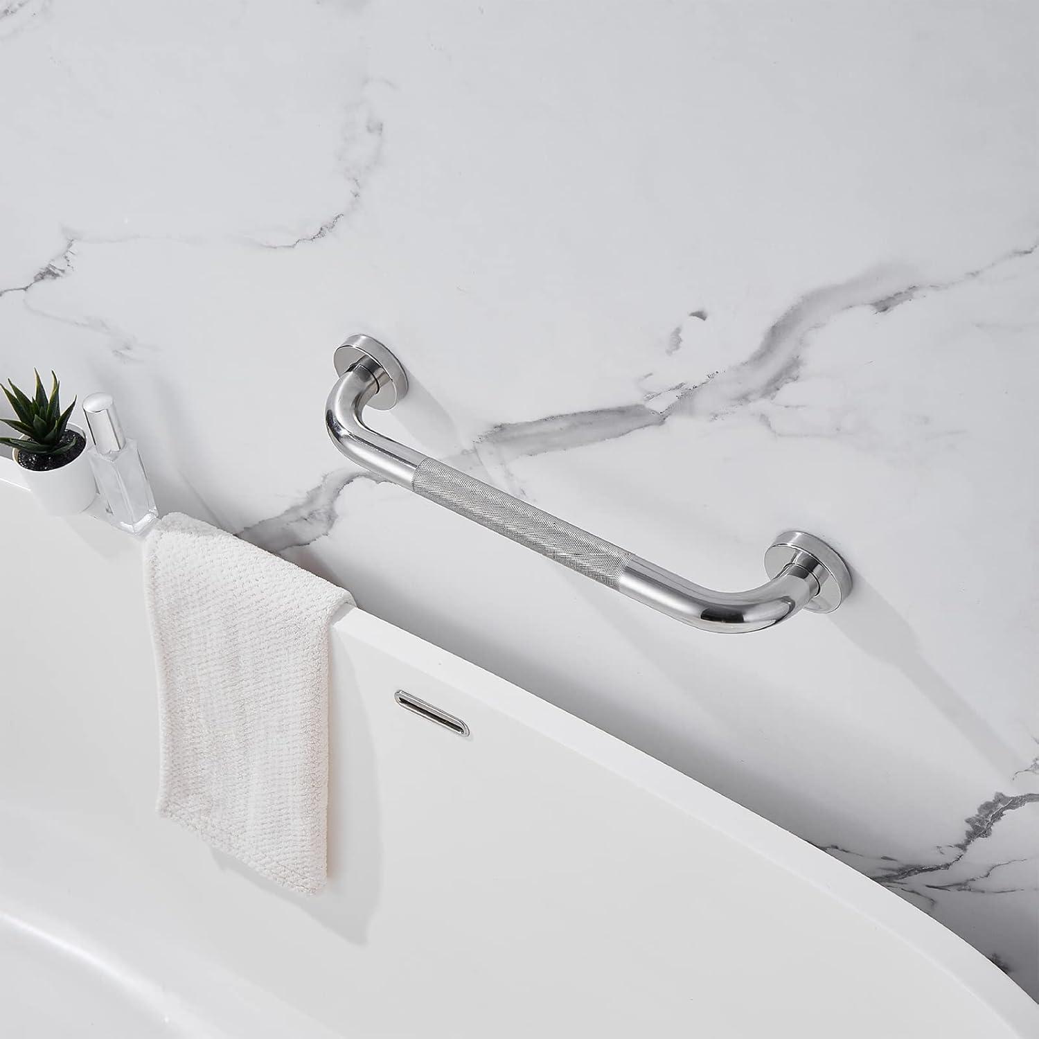 12-Inch Silver Stainless Steel Anti-Slip Shower Grab Bar Set