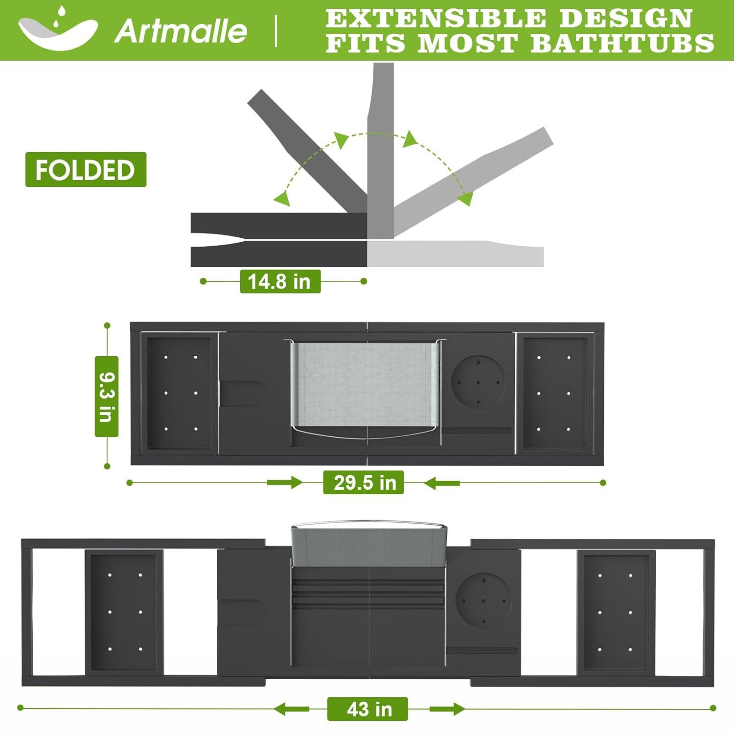 Artmalle Foldable Bathtub Tray for Tub, Bamboo Bathtub Caddy Tray Table with Book Stand for Luxury Bath, Bathroom Accessories for Women Men with Free Soap Dish (Semi-Simple, Natural) (Natural)