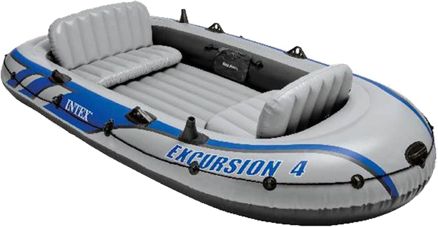 Intex Excursion 4 Inflatable Raft 4-Person 124x65 inches with Motor Mount Kit, Oars and Pump
