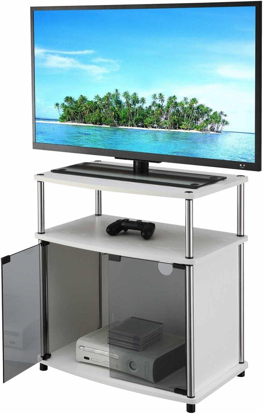 White Particle Board TV Stand with Glass Cabinet