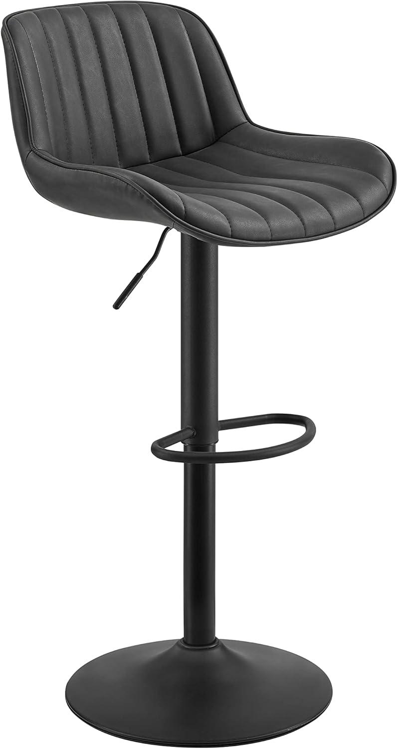 Zouron Adjustable Swivel Bar Stools, Black Faux Leather & Metal