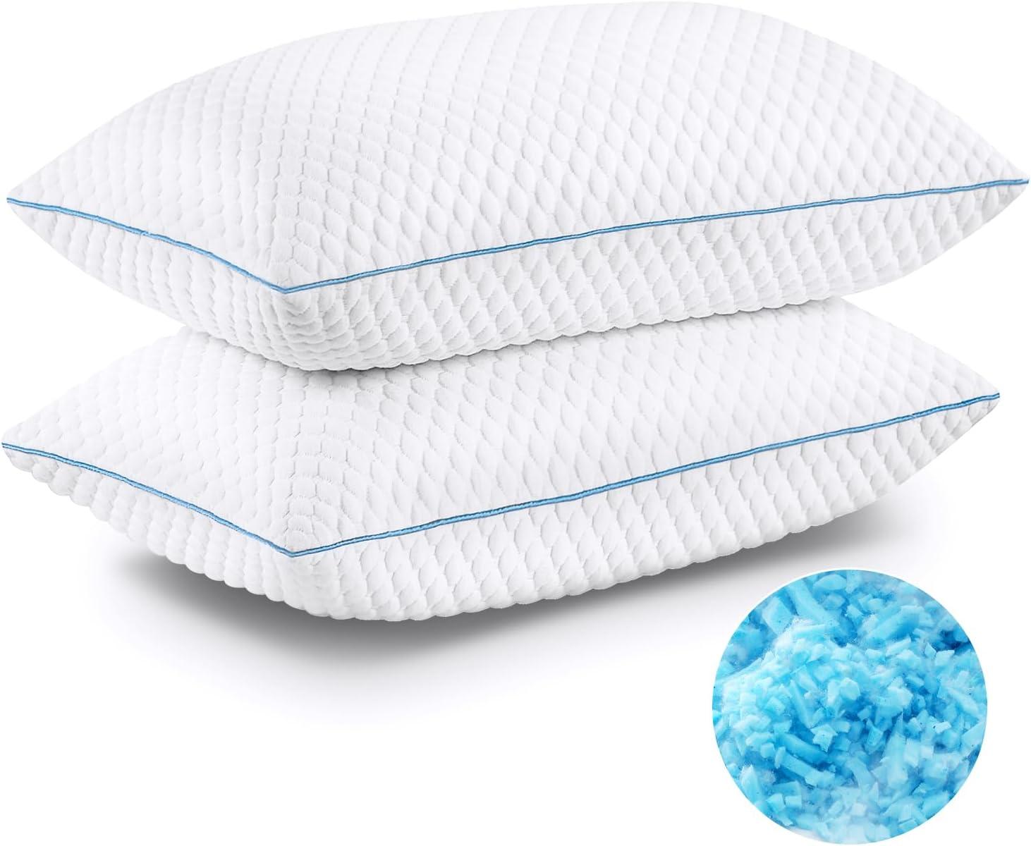 Arsny Cooling Pillow, Shredded Memory Foam Pillows, Adjustable Bed Pillows for Back Pain, Neck & Side Sleepers,Queen of 2 Pack