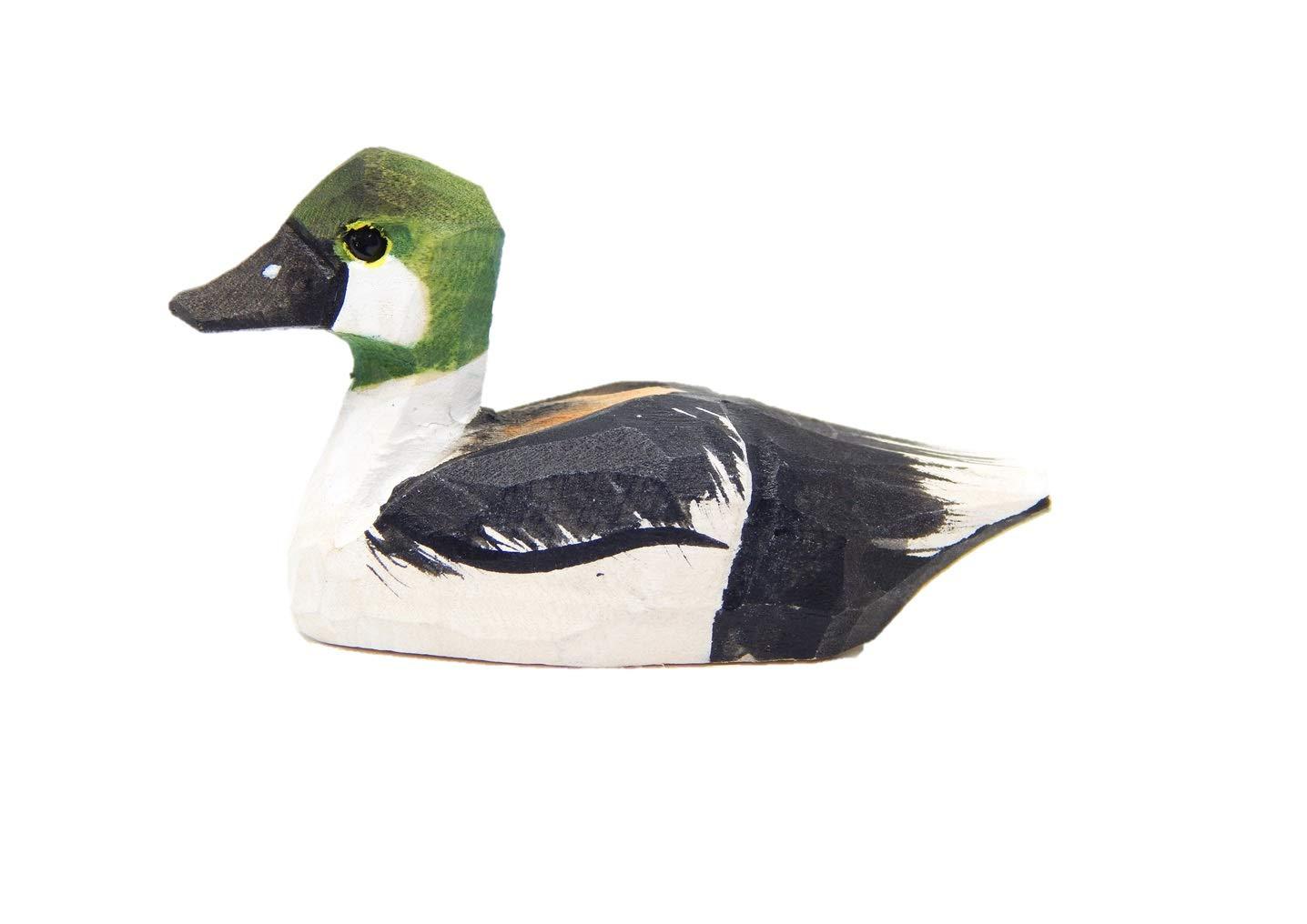 Goldeneye Duck Handmade Wood Figurine Carved Decoy Sculpture Home Decor Miniature Animal Art Garden Statue Collectible