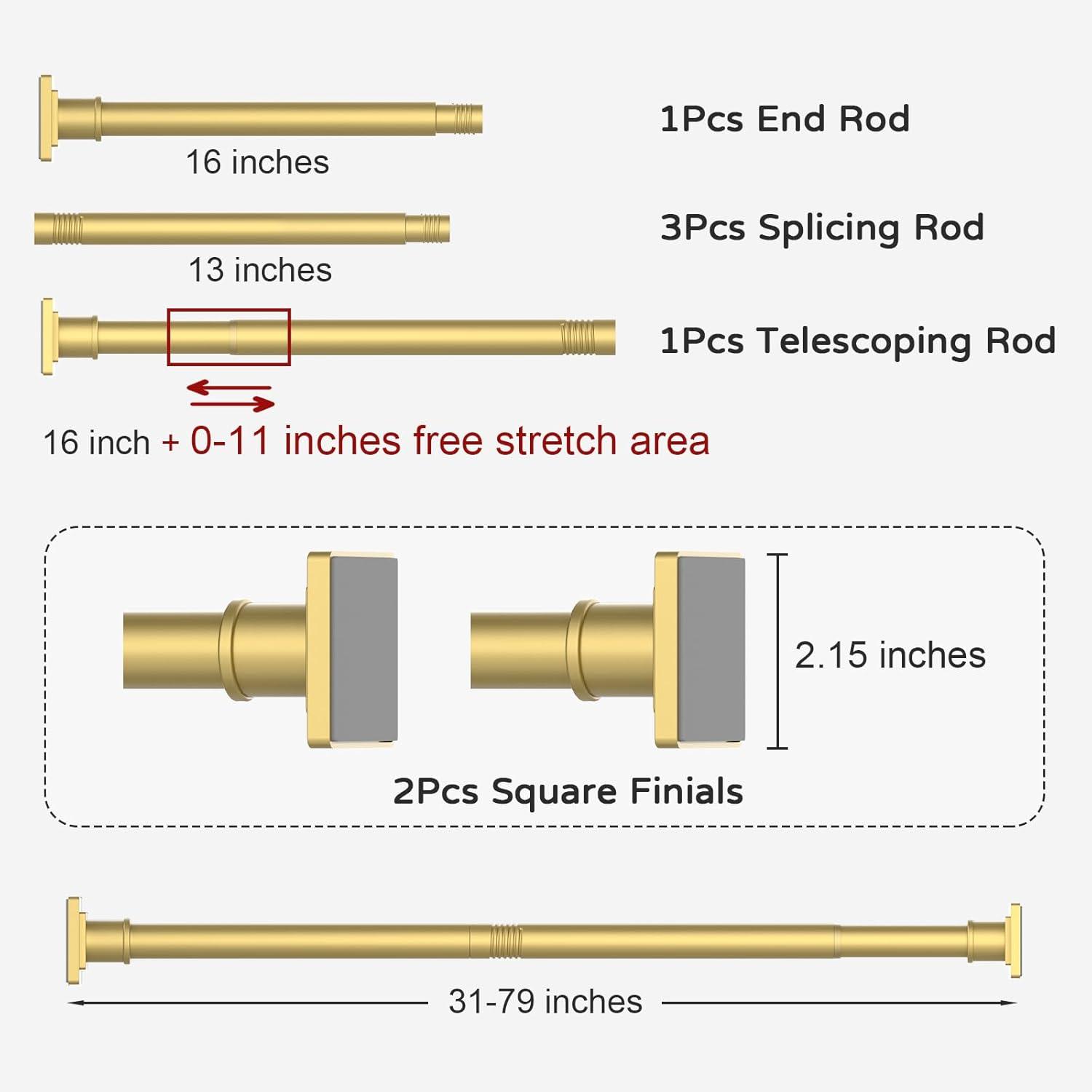 Adjustable Matte Gold Tension Shower Curtain Rod Kit