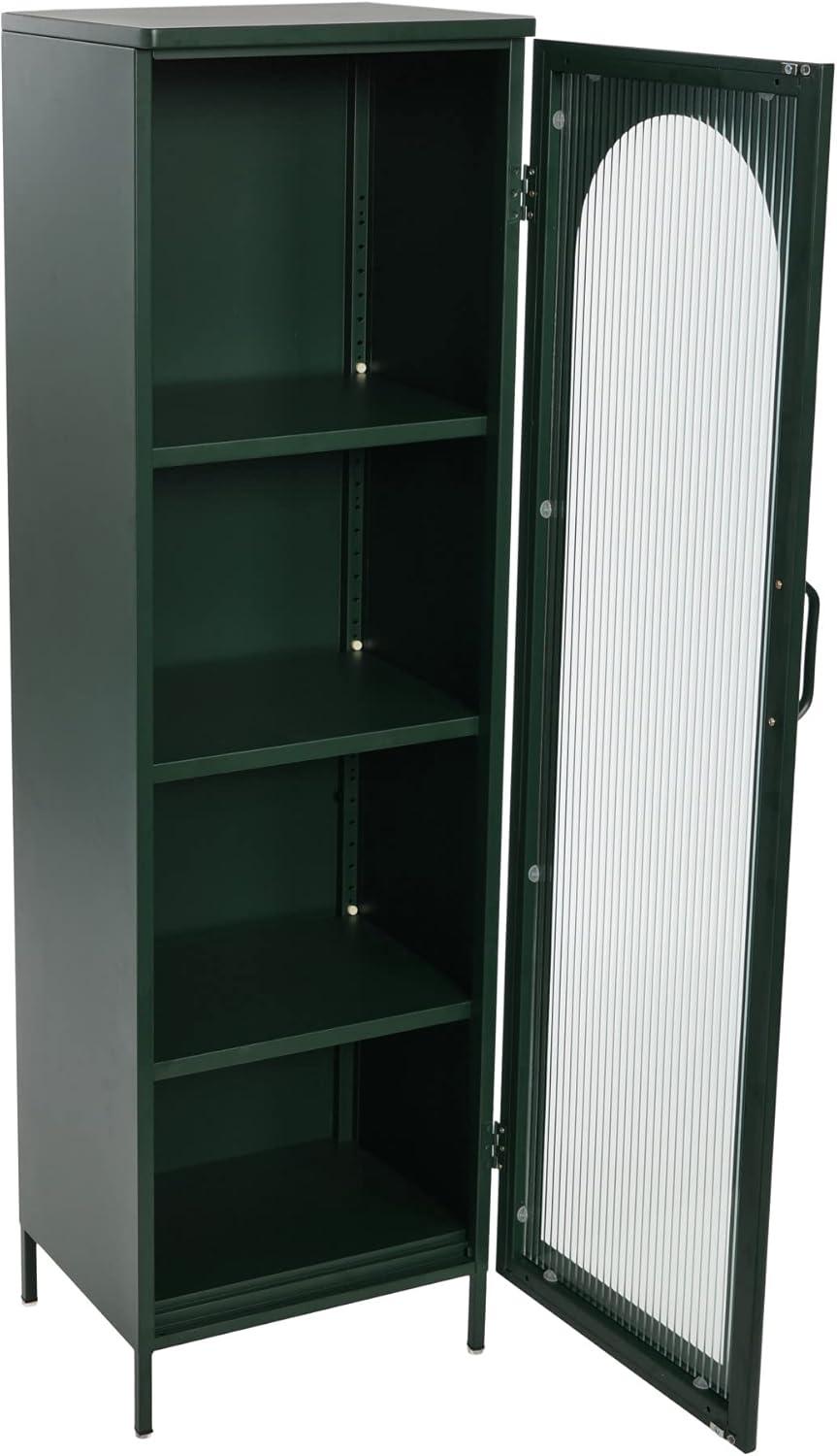 Storied Home Tall Metal Accent Cabinet with 3 Adjustable Storage Shelves and Arched Glass Door