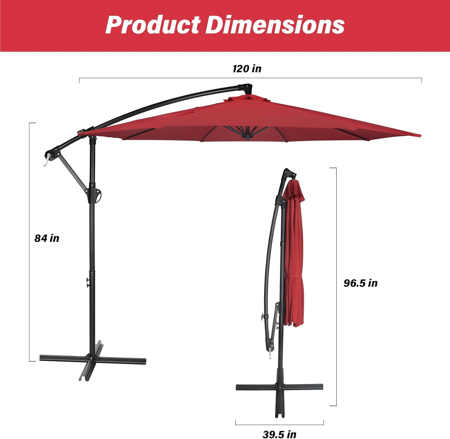 10 ft. Red Cantilever Metal Patio Umbrella with Crank Lift System