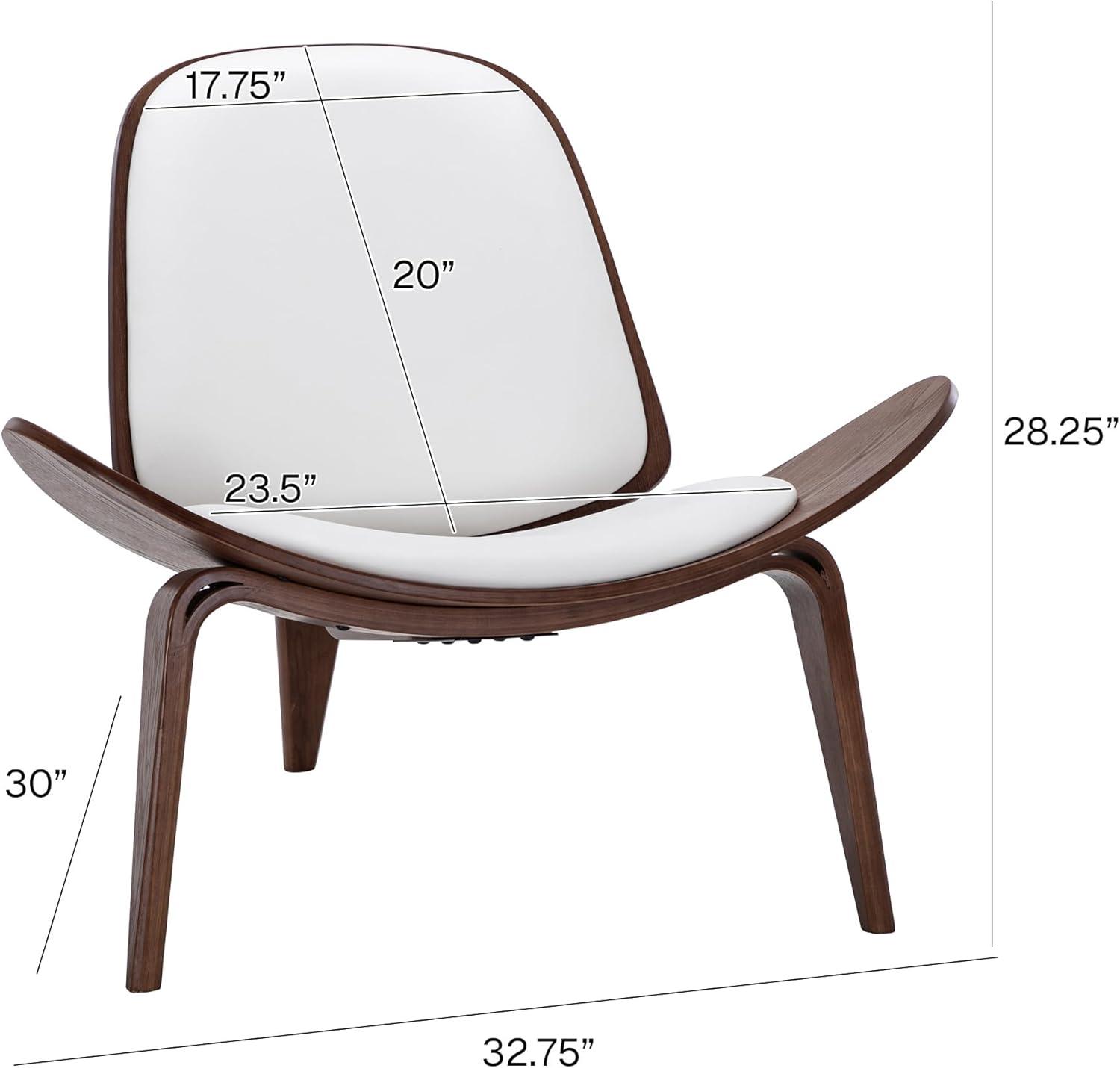 BELLEZE Shell Chair, Armless Mid Century Modern Accent Chair Faux Leather Shell Lounge Chair for Living Room Bedroom Office, Tripod Side Chair with Padded Seat, Solid Wood - Avalon (White)