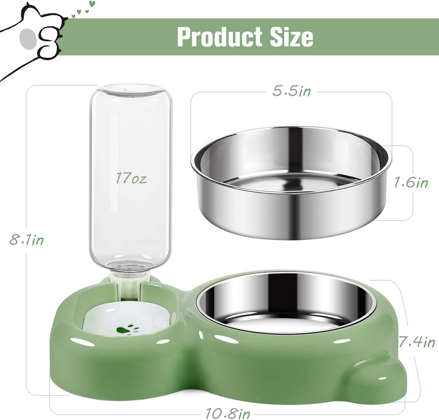 Green Stainless Steel Automatic Pet Waterer and Food Bowl Set