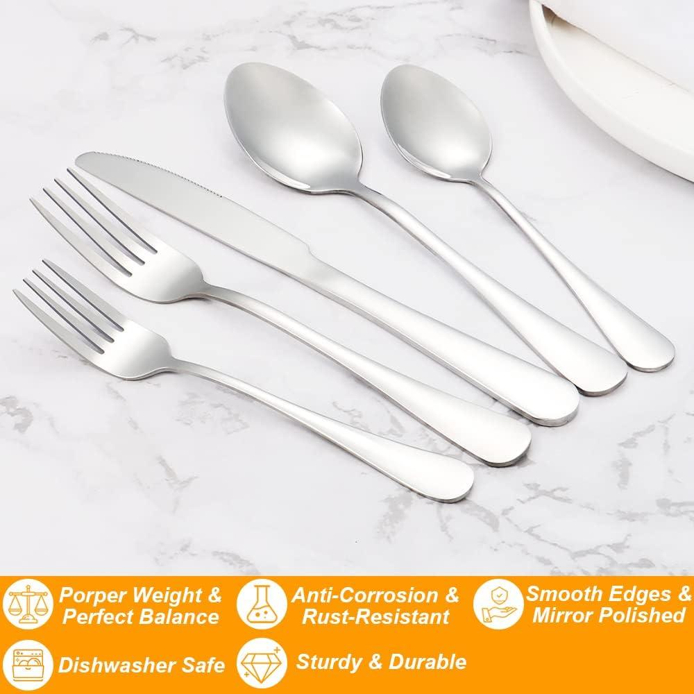 40-Piece Polished Stainless Steel Flatware Set for 8