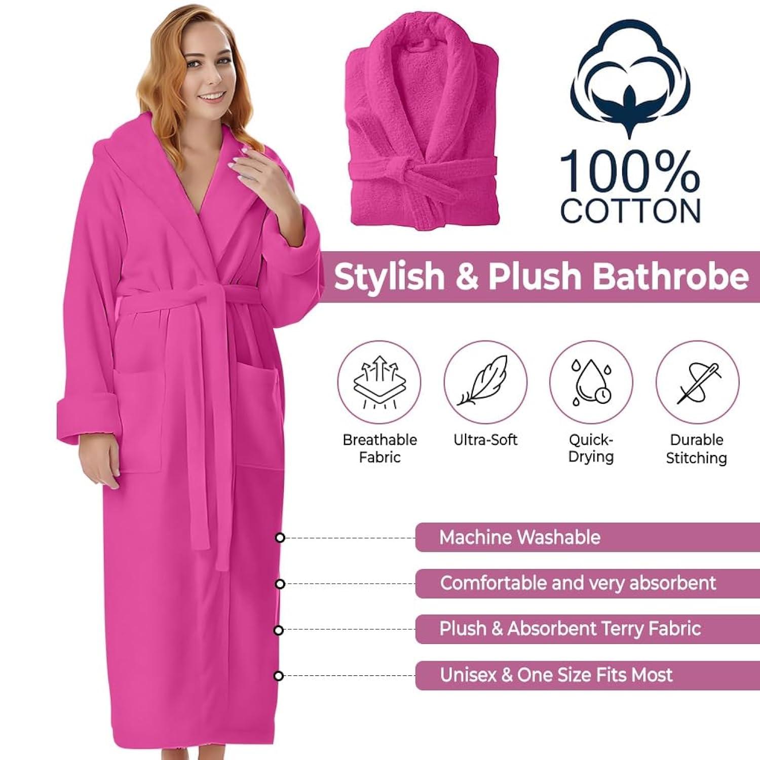 Cotton Terry Robes for Women and Men, Terry Shawl Collar Bathrobe, ONE SIZE - UNISEX Men & Women Spa Robe