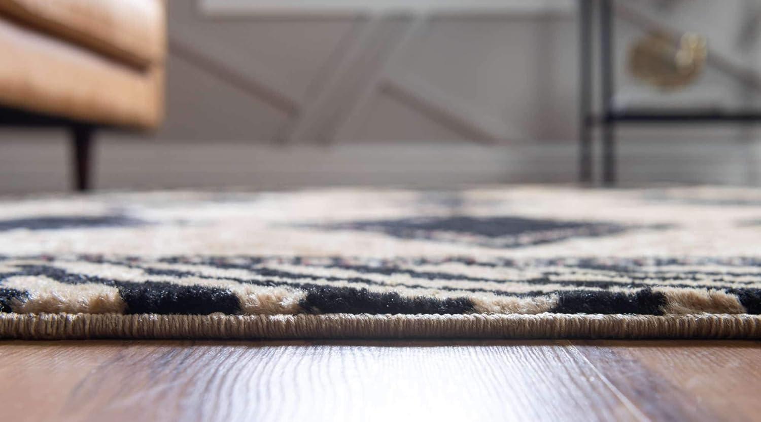 Square Black and Light Brown Geometric Animal Print Rug