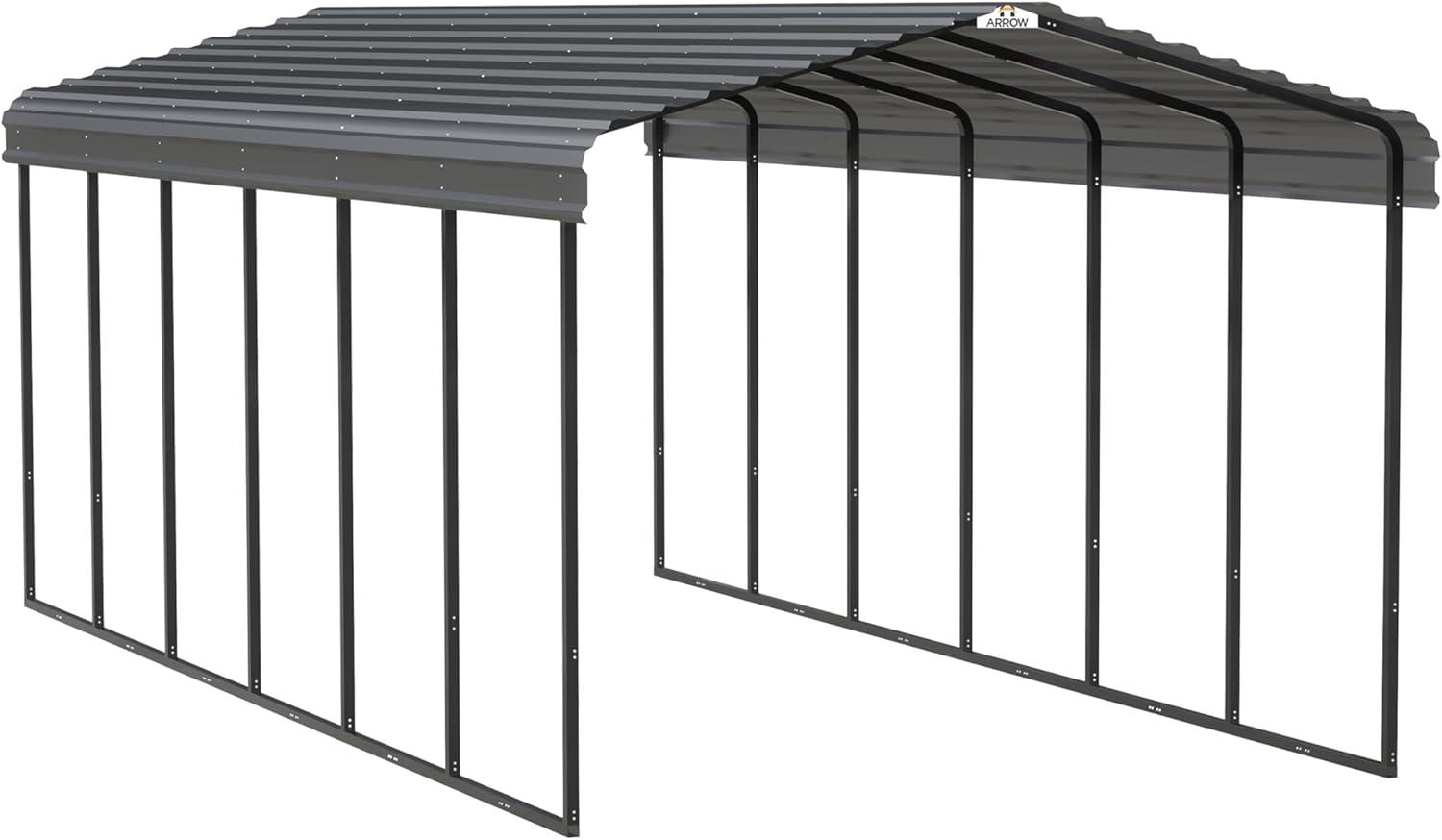 Arrow Carports Galvanized Steel Carport, Full-Size Metal Carport Kit, 12' x 29' x 9', Charcoal