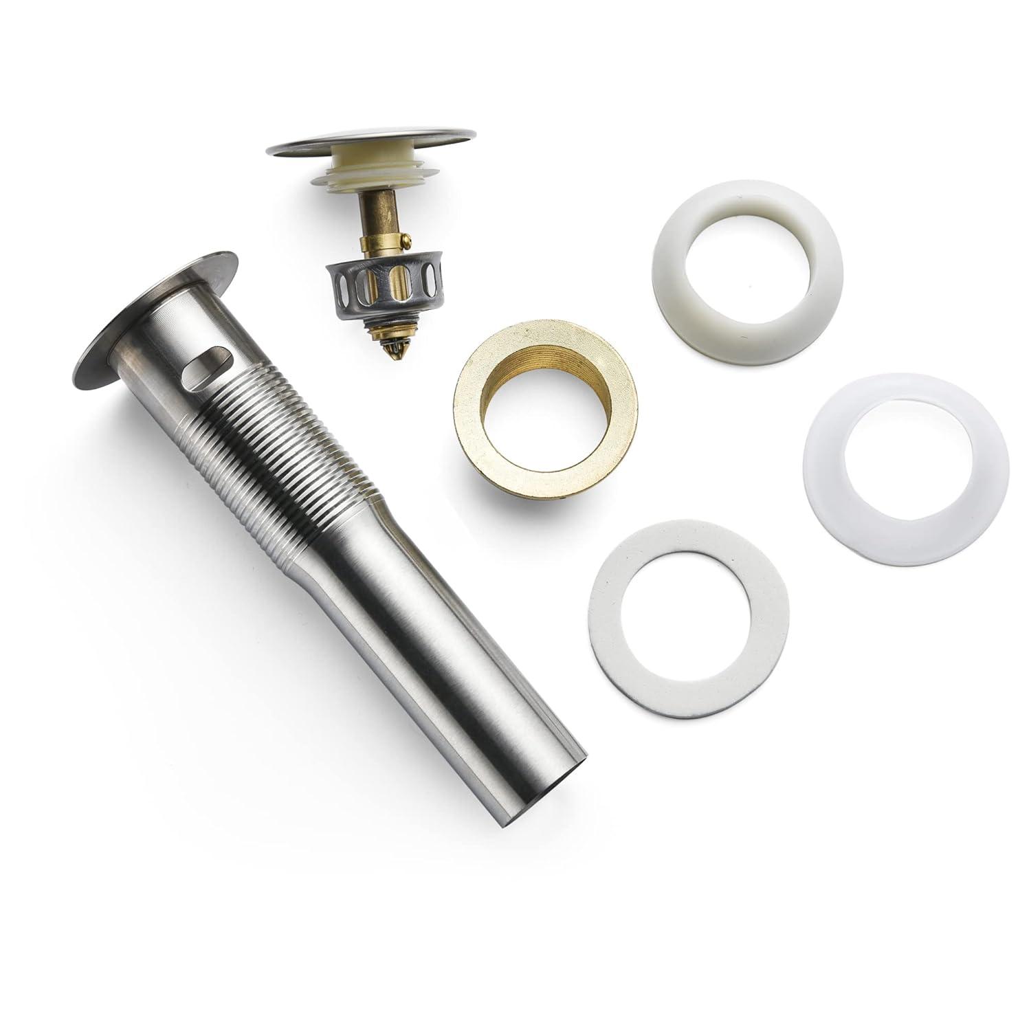 Bathroom Sink Drain,Drain Stopper Bathroom Sink Without Overflow,Pop Up Drain Assembly with Detachable Strainer Basket,Built-in Anti-Clogging Strainer,Stainless Steel Brushed Nickel