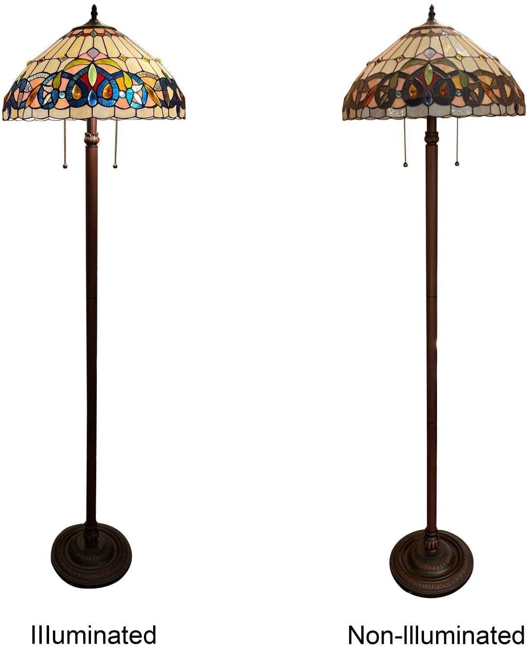 Victorian Tiffany-Style Dark Bronze Stained Glass Floor Lamp