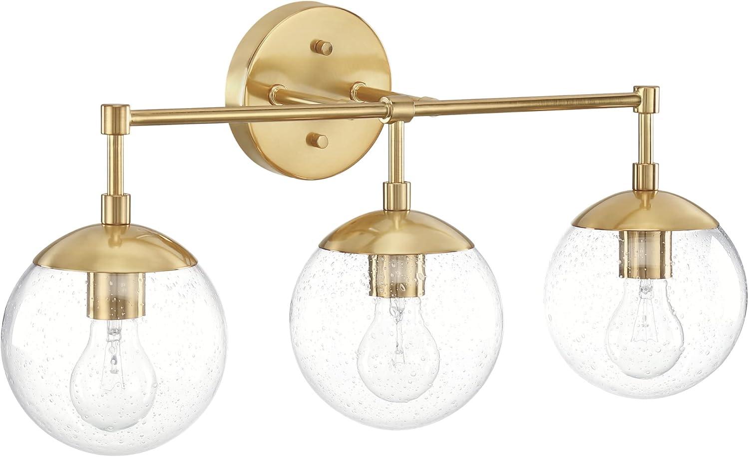 Gracelyn 24" Satin Gold 3-Light Vanity with Seedy Glass Globe Shades