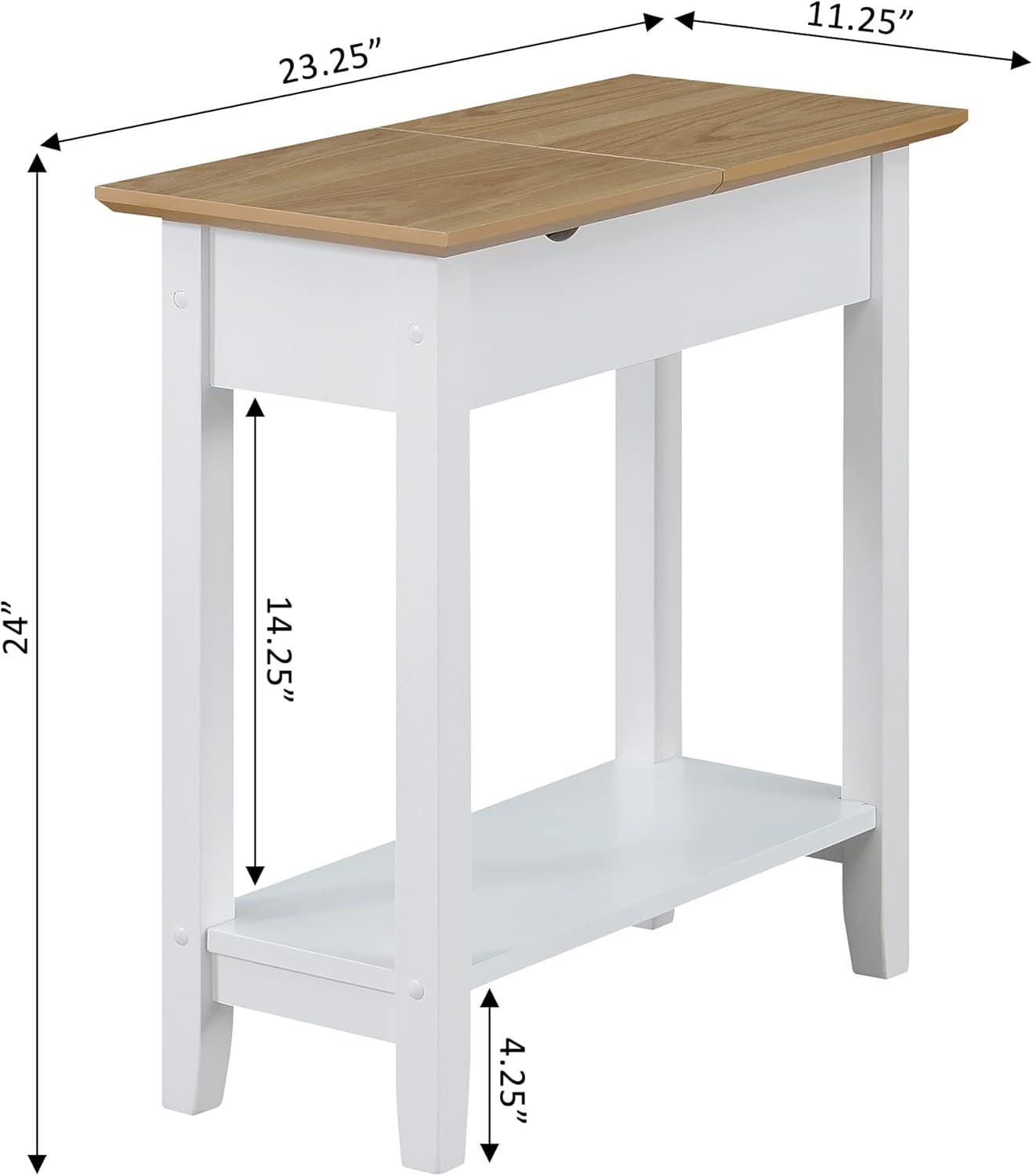 Convenience Concepts American Heritage Flip Top End Table with Charging Station and Shelf, Driftwood/White