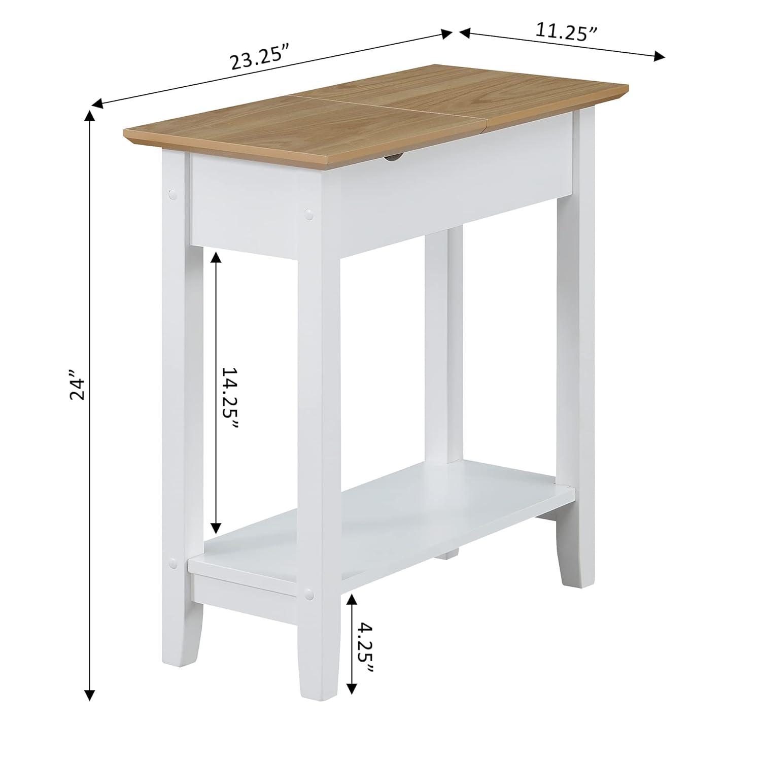 Convenience Concepts American Heritage Flip Top End Table with Charging Station and Shelf, Driftwood/White