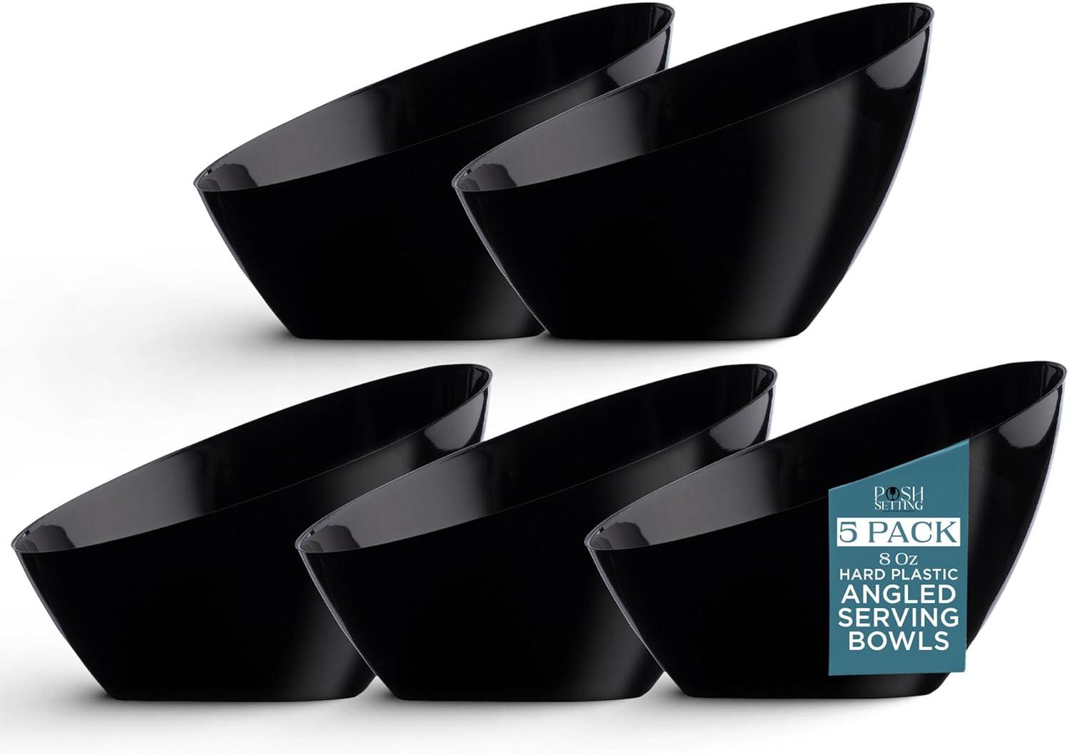Posh Setting - Black Plastic Serving Bowls for Party, Angled Bowls, Disposable Chip Bowls, Candy Bowls for Party Table, Salad and Fruit Bowls for Party, Wedding Serving Bowls-Black, 8 OZ, 5 Pack