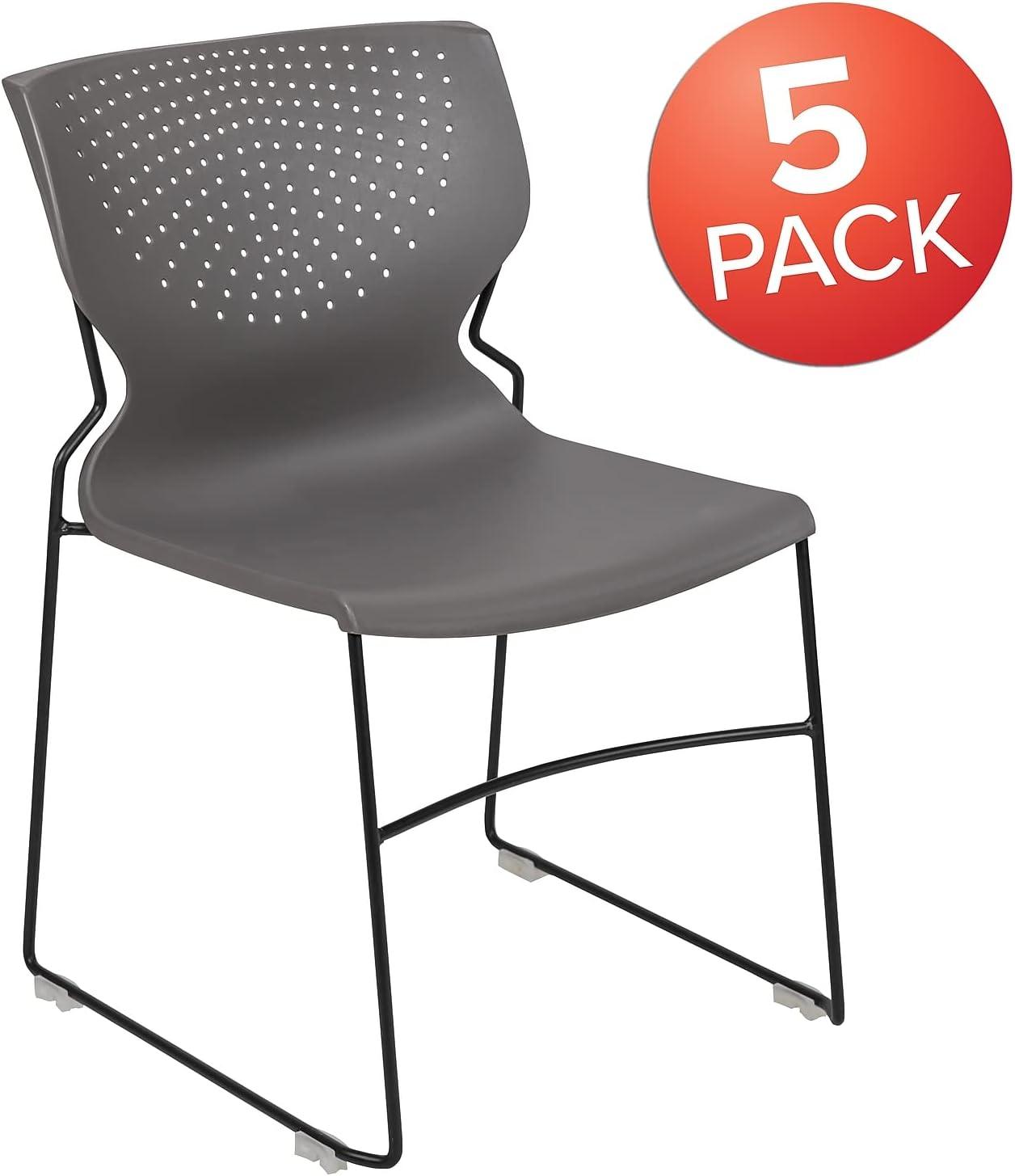 Flash Furniture HERCULES Series 5 Pack 661 lb. Capacity Gray Full Back Stack Chair with Black Powder Coated Frame