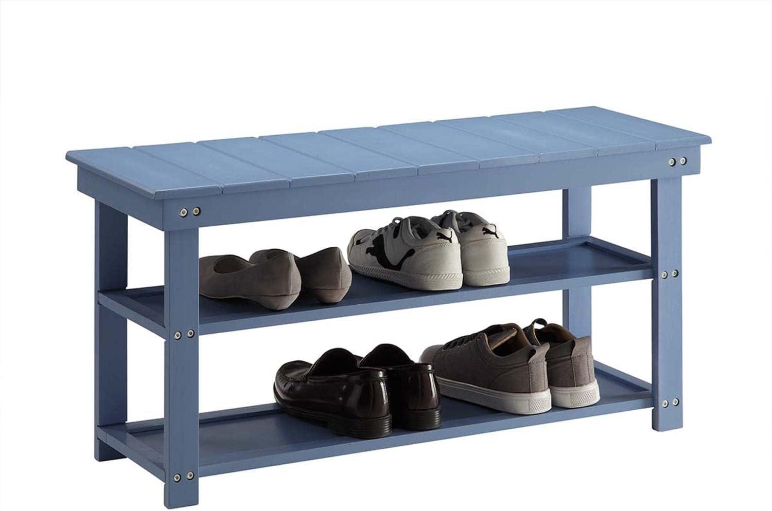 Contemporary Blue Oxford Mudroom Bench with Storage Shelves