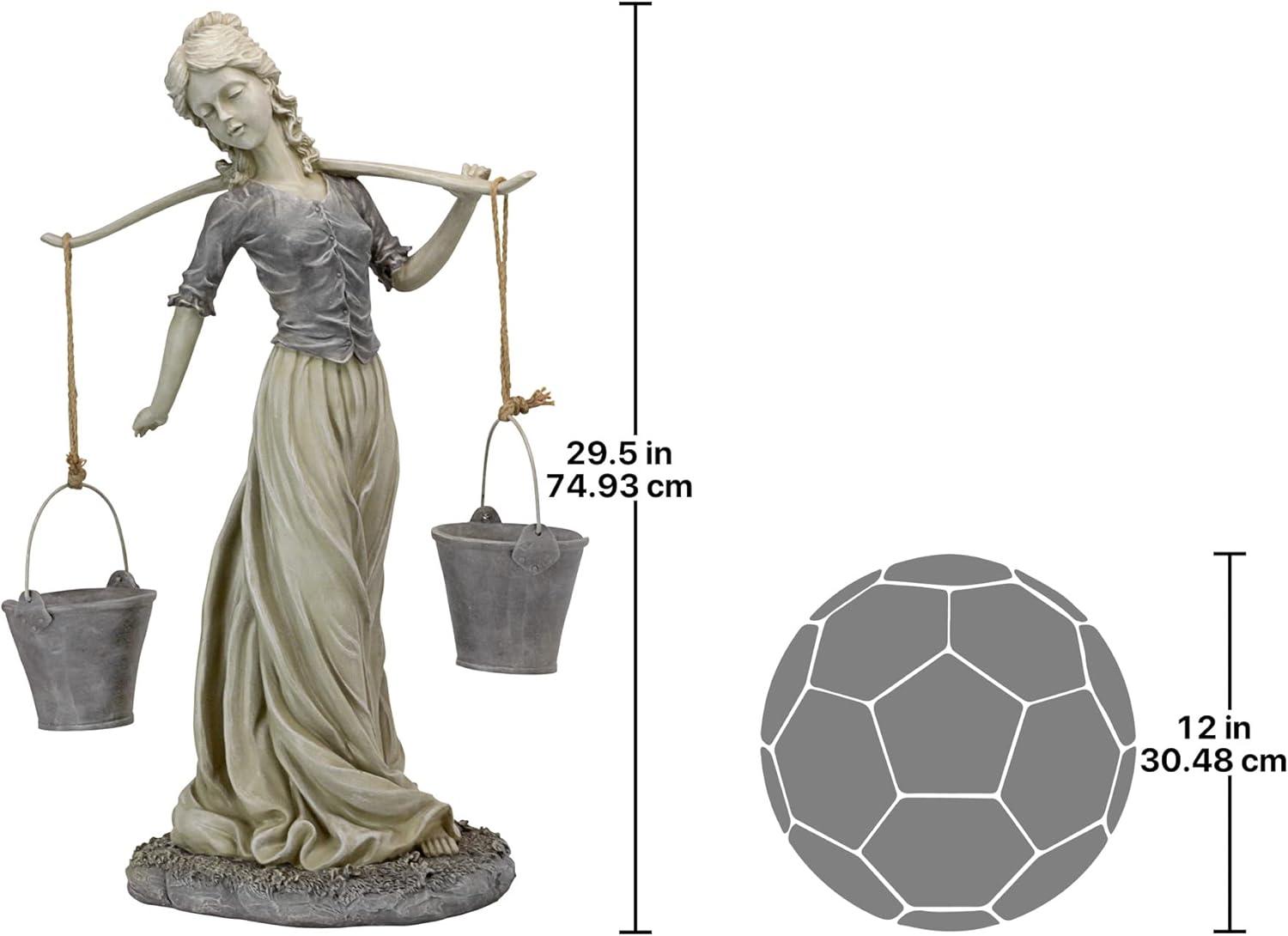 Hand-Painted Resin Milkmaid Garden Statue with Buckets