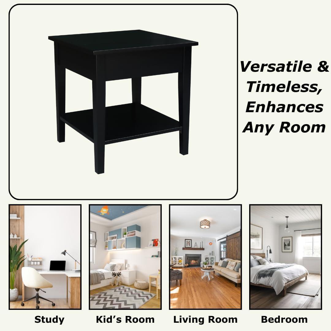 International Concepts Spencer End Table Black: Modern Square Design, Hardwood Frame, 24x24 Size, Spot Clean