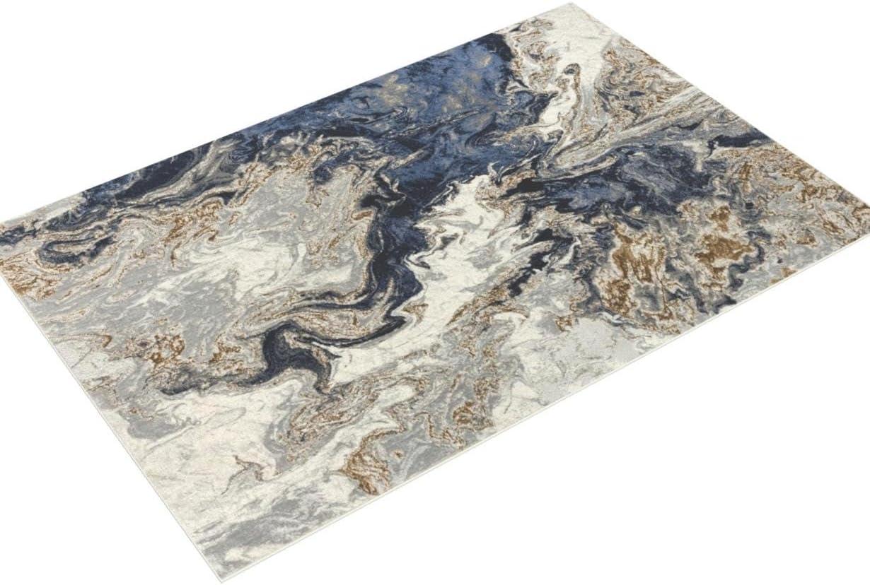 Modern Abstract Blue Gray Gold Area Rug