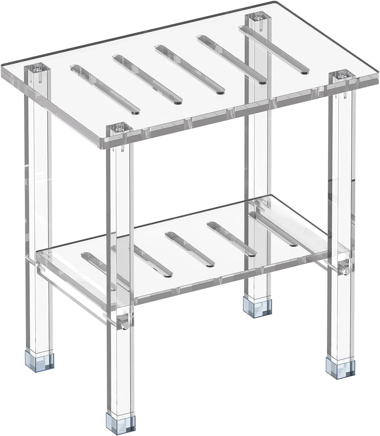 Ivy Bronx Acrylic Shower Bench For Inside Shower, Heavy Duty (Hold Up To 300Lbs) Bathroom Shower Stool With Storage Shelf, Clear