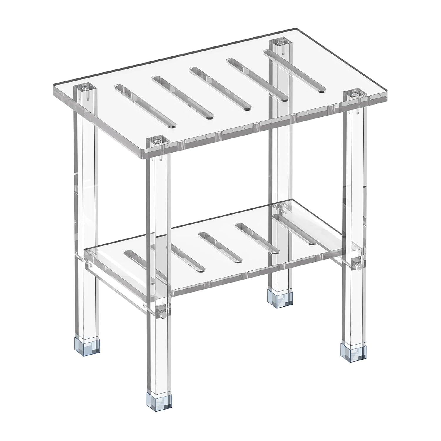 Ivy Bronx Acrylic Shower Bench For Inside Shower, Heavy Duty (Hold Up To 300Lbs) Bathroom Shower Stool With Storage Shelf, Clear