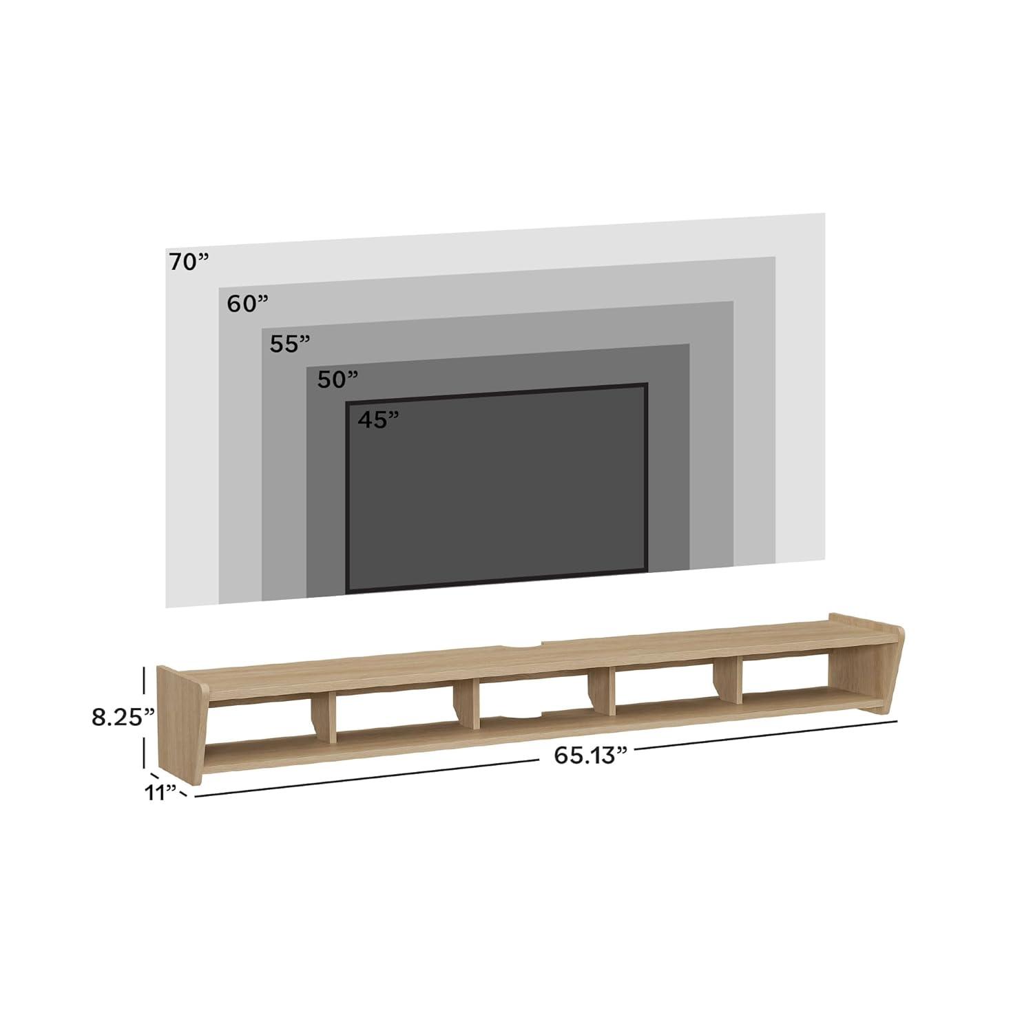 Walker Edison Minimalist Floating TV Stand for TVs up to 70”, Coastal Oak