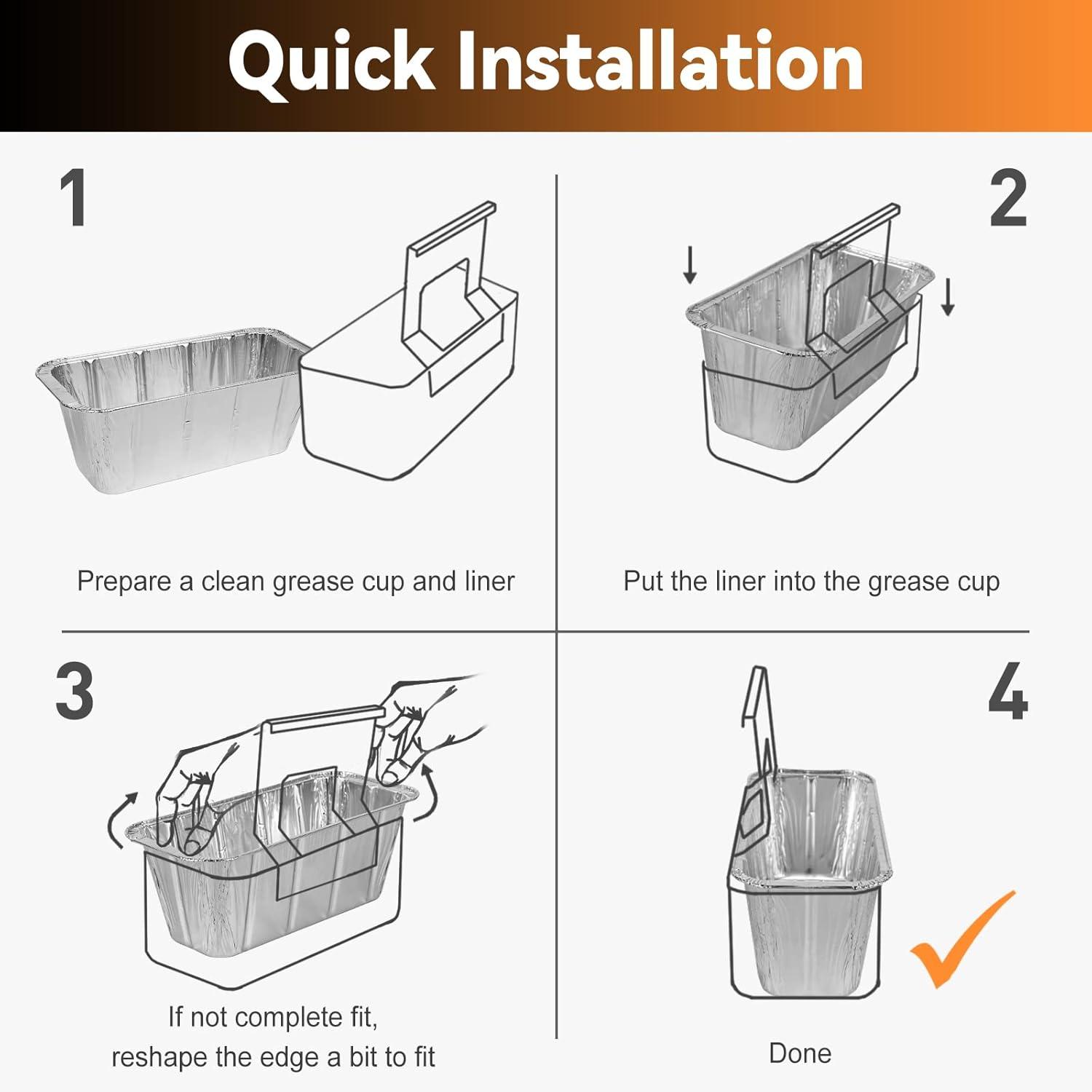 50 Pack Grease Cup Liners for Blackstone 17, 22, 28, 30, 36 Inch Griddle with Rear Grease Cup, Disposable Aluminum Foil Drip Pan, 8 x 3.7 Inch