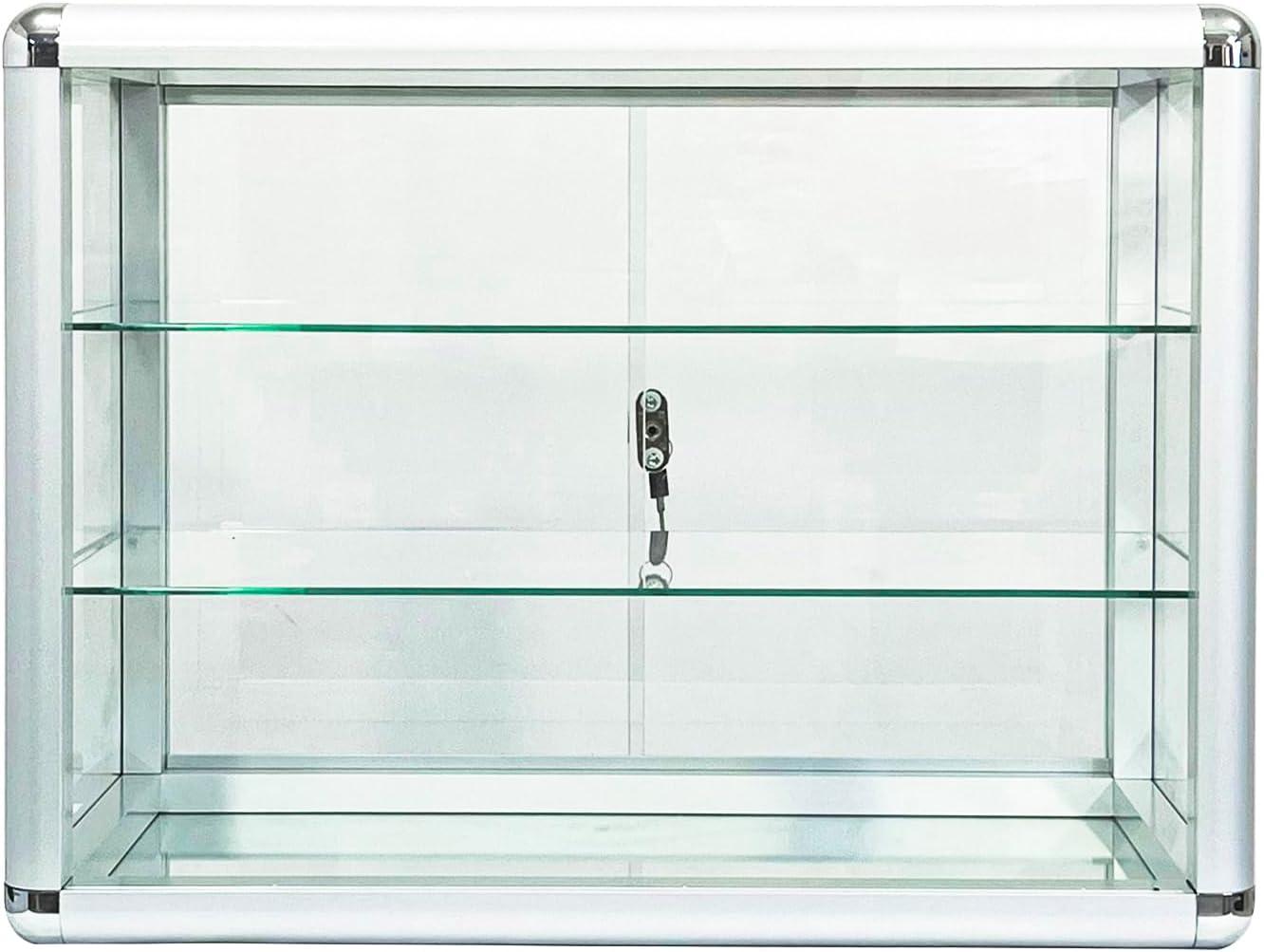 Silver Aluminum and Glass Countertop Display Case with Lock