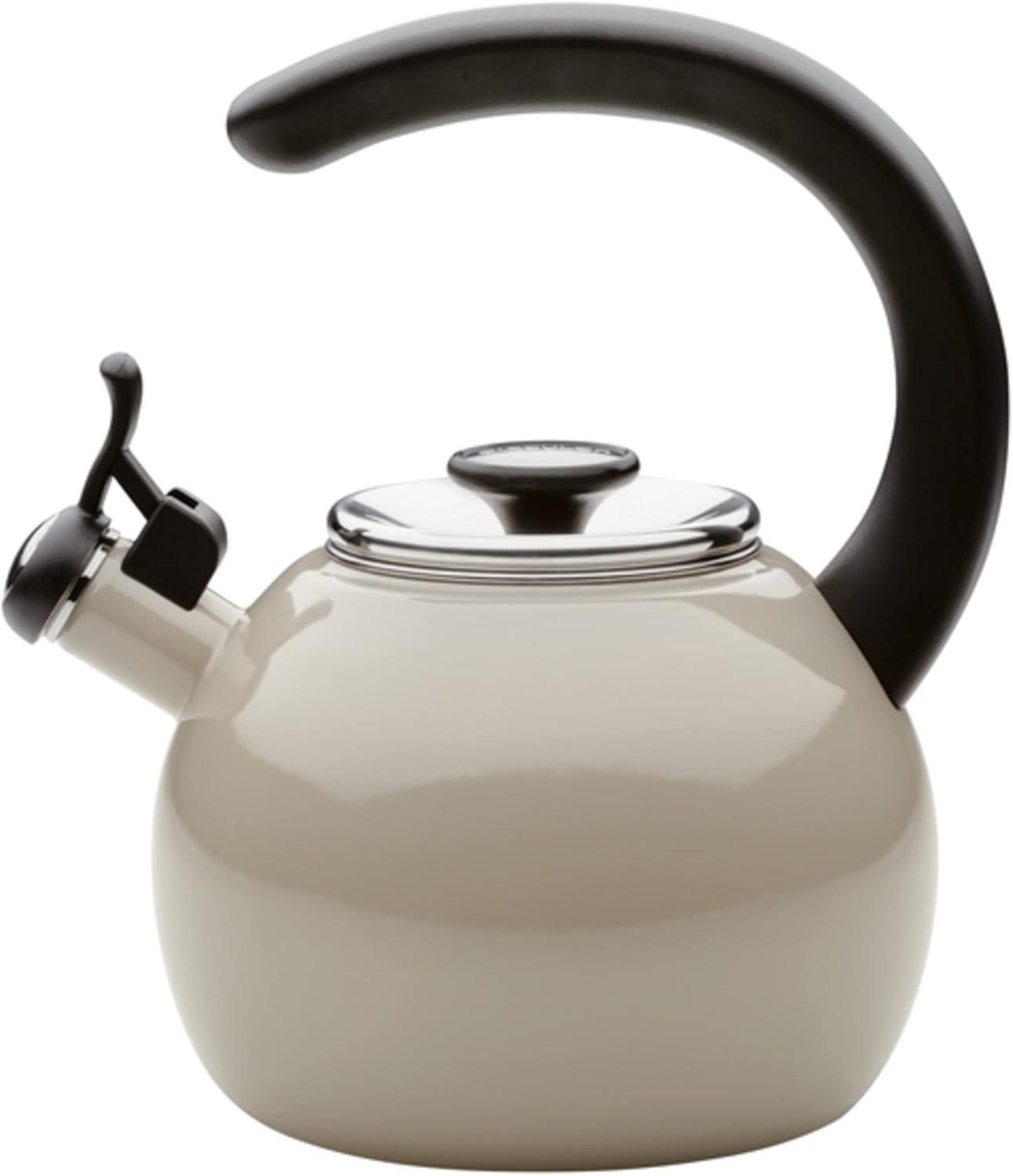 Gray Enamel on Steel Whistling Teakettle with Flip-Up Spout, 2 Quart