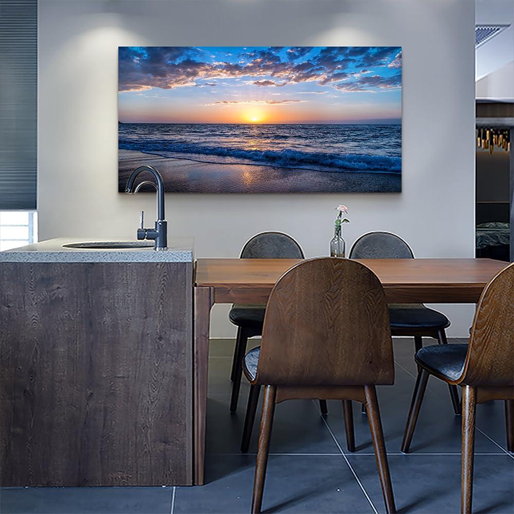 Creowell Wall Art Moon Sea blue Ocean Landscape Paintings Bedroom Canvas Art Print wall art for living room Paintings for Wall Decor and Home Decor -20x16 Inch