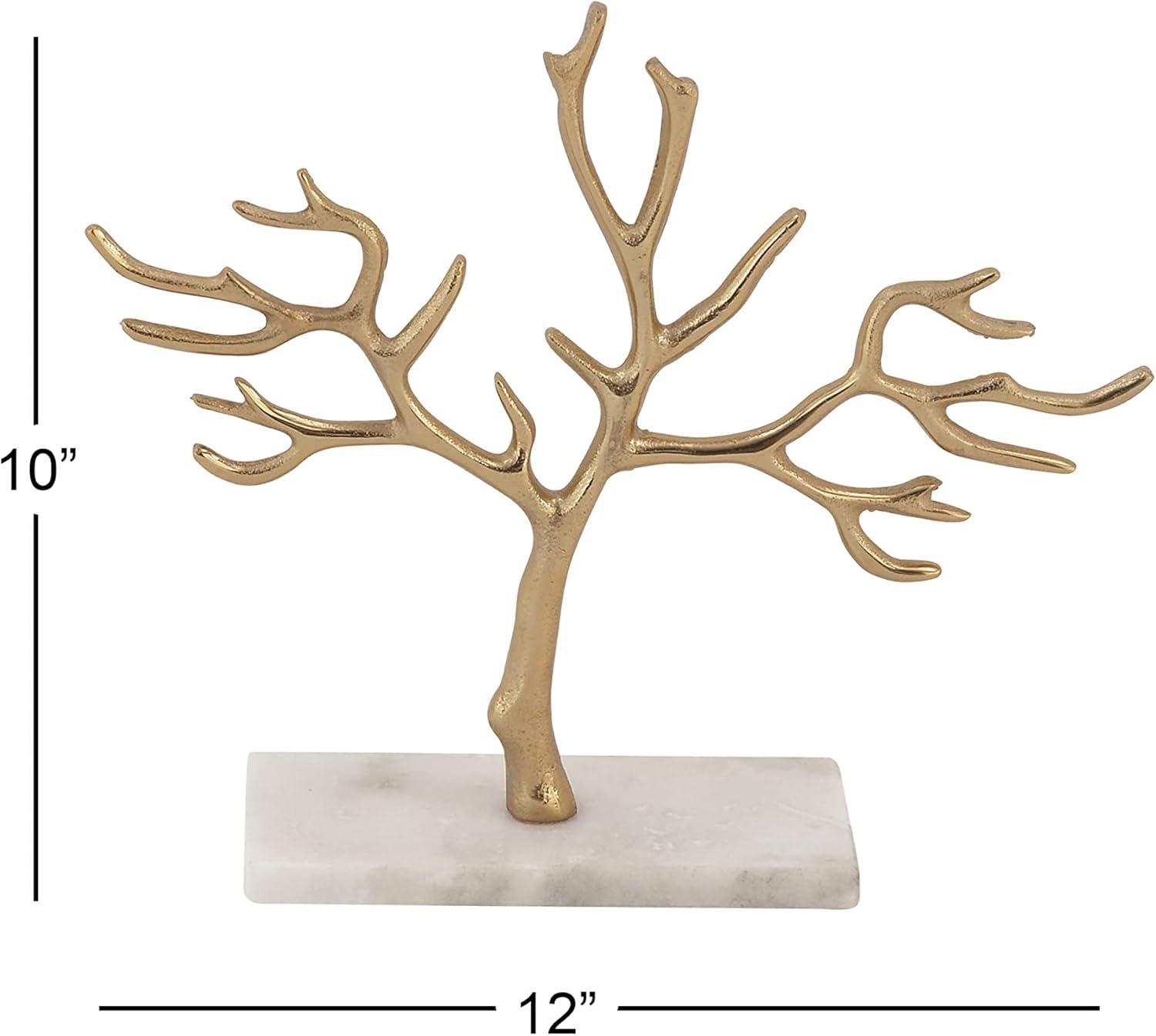 Contemporary Gold Aluminum Jewelry Tree with Marble Base