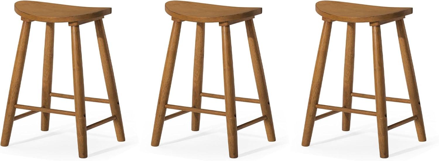 Luna 26" Rustic Natural Wood Backless Saddle Stools, Set of 3