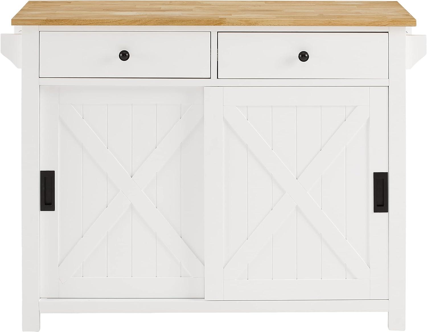 Laurel Kitchen Island/Cart White/Natural - Crosley: Farmhouse Style, Towel Bar, Adjustable Shelf