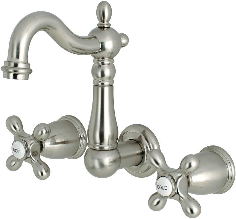 Kingston Brass KS1228AX Heritage Wall Mount Bathroom Faucet, Brushed Nickel