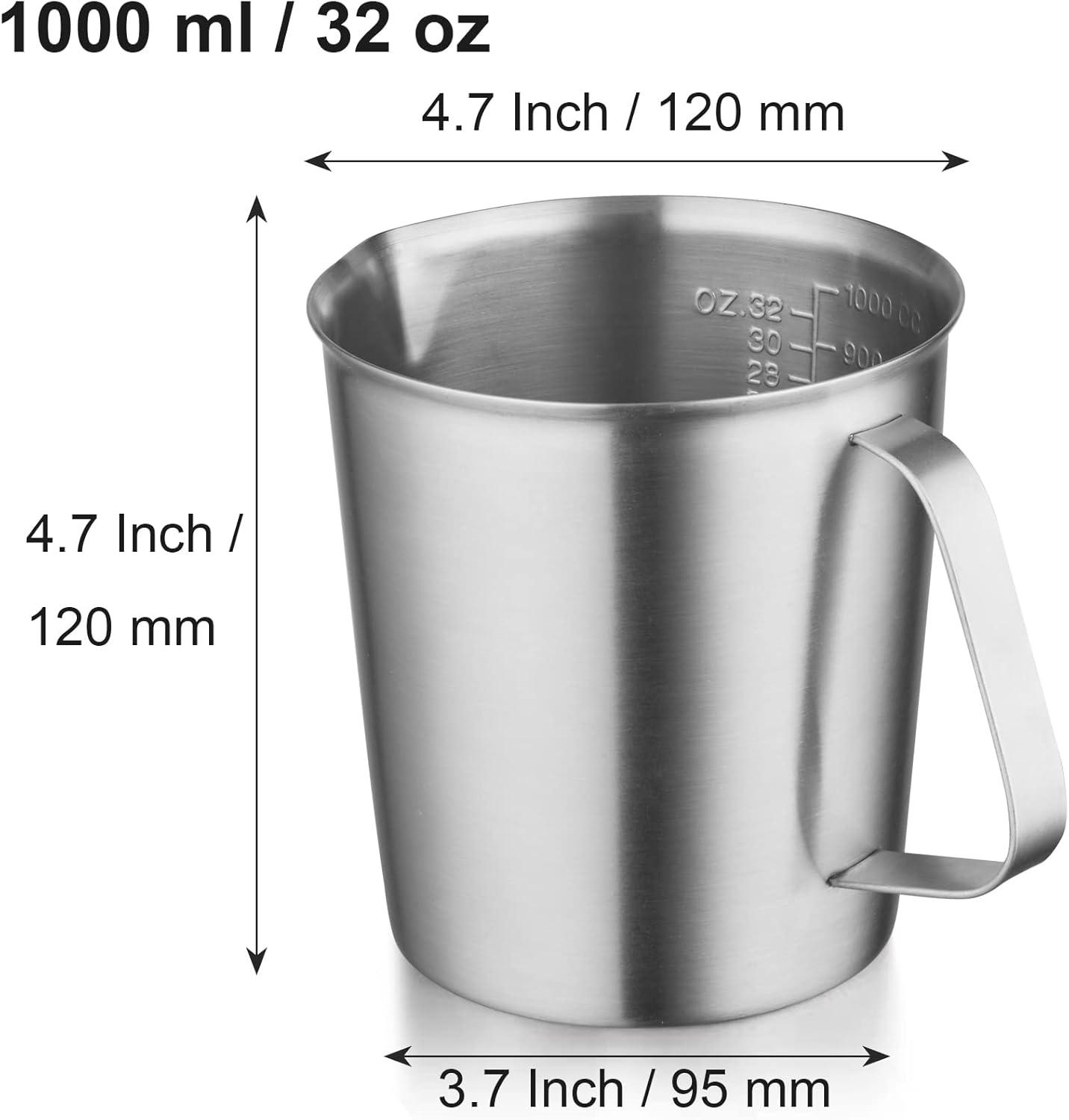 Juvale 32 oz Stainless Steel Measuring Cup with Handle, 1000 ml Metal Pitcher with Ounces and Milliliters Marking