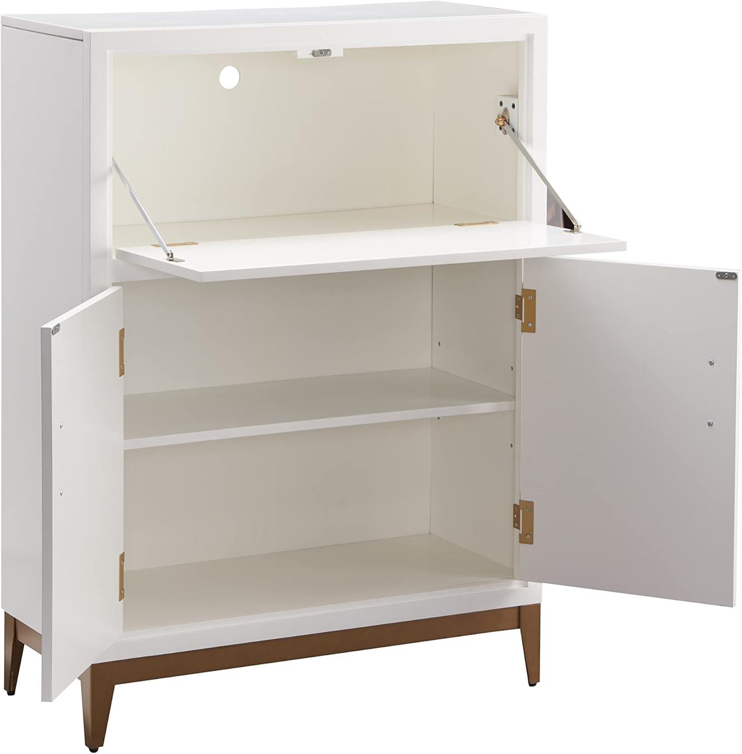 Elegant White and Gold Drop-Lid Hideaway Desk with Storage