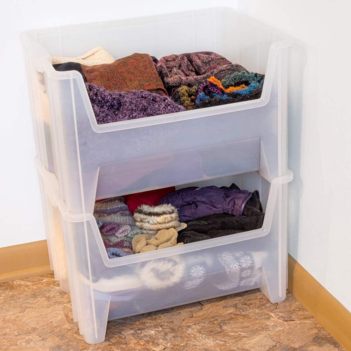 Akro-Mils Stak-N-Store 13017 Large Storage Bins, Stackable Heavy Duty Containers, 15"x20"x12.5", Clear, 3-Pack