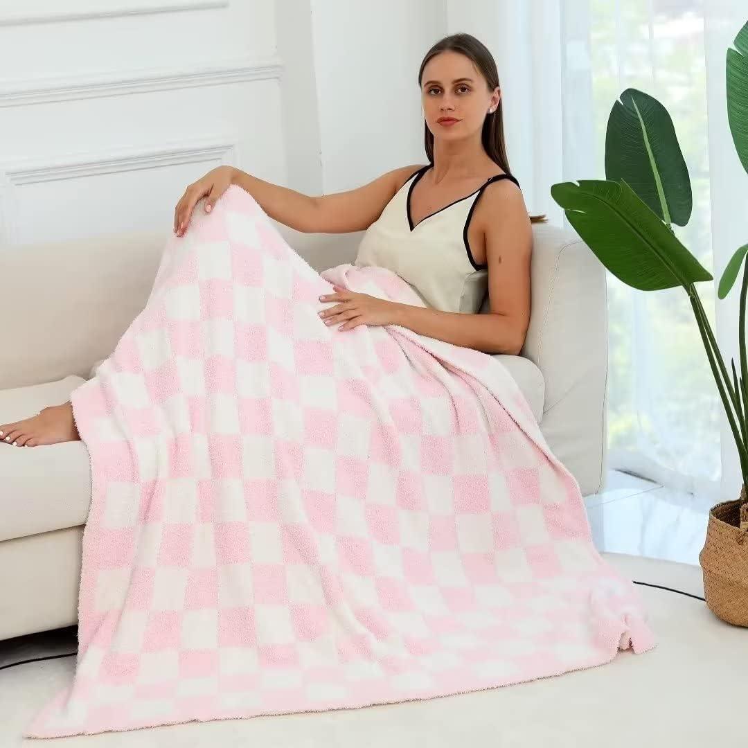 Blush Pink and White Reversible Fleece Throw Blanket