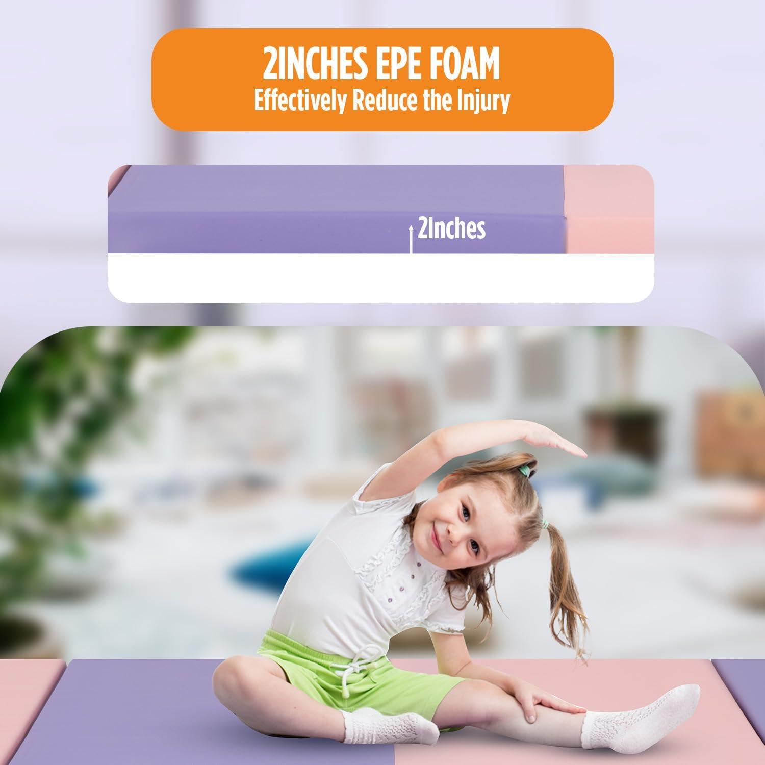 PayLessHere Gymnastics Mat - Folding Gymnastic Mat for Tumbling, Stretching, Yoga & Arts - Thick PU Leather - Indoor/Outdoor