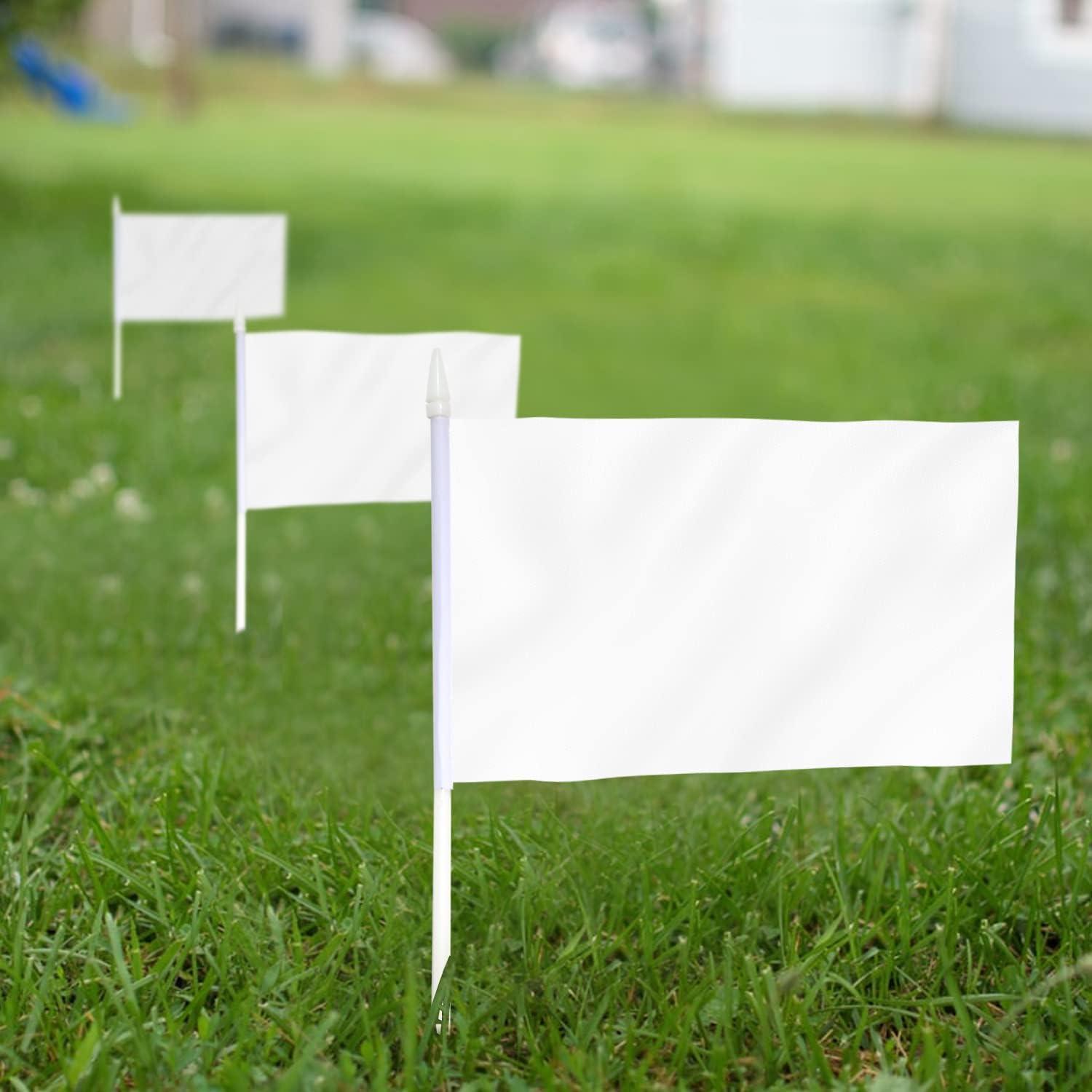 Anley White Mini Flag 12 Pack - Hand Held Small Miniature Solid White Blank Flags