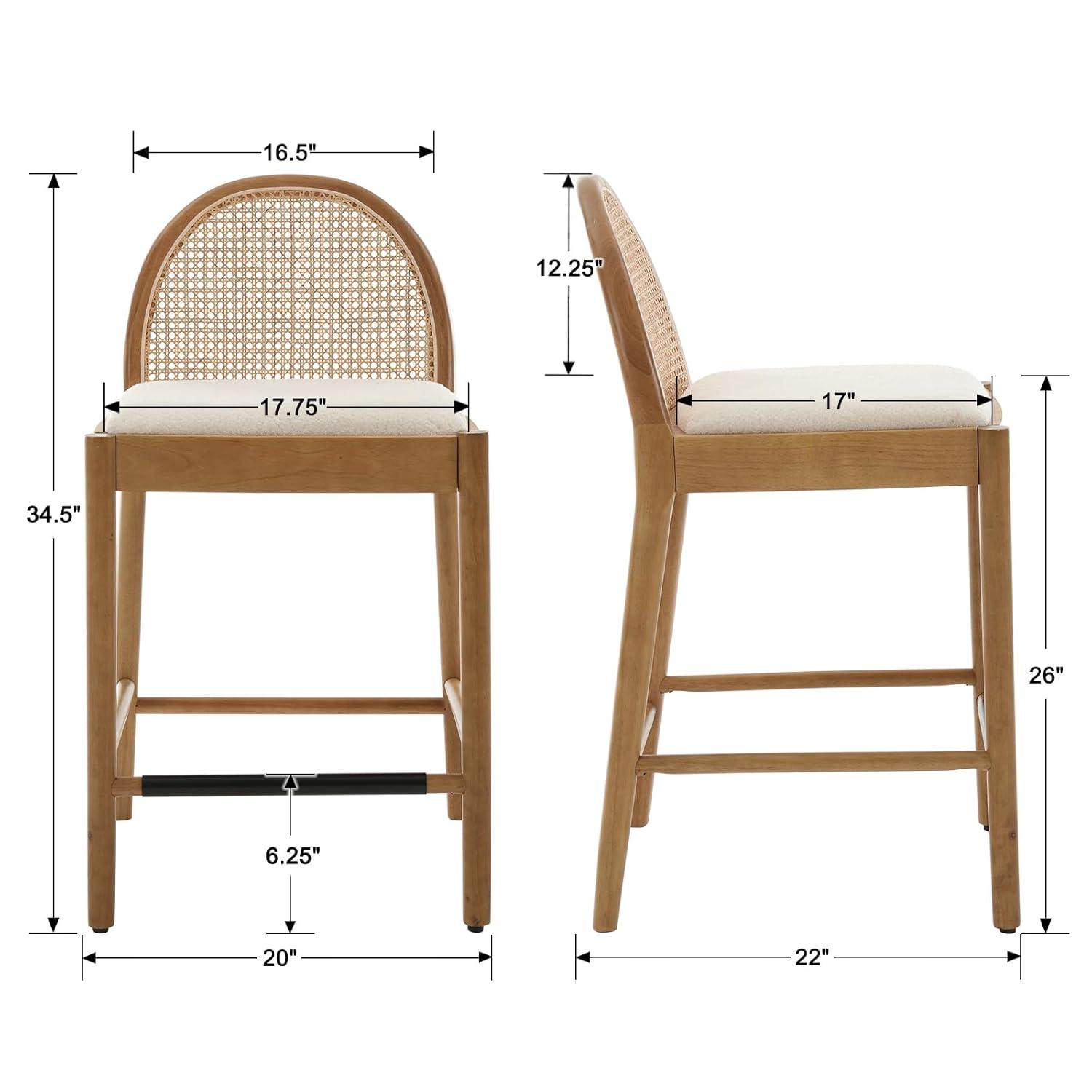 Bayou Breeze Emington Modern Bar Stools Counter Height Bar Stools with Rattan Backrests and Wood Frame (Set of 2)