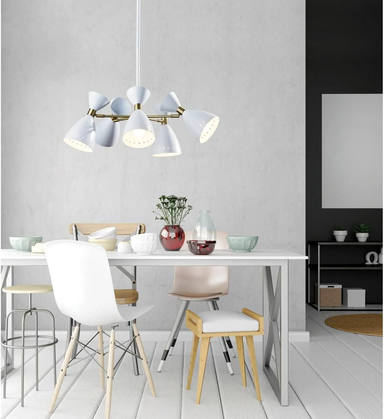 Adesso 5-Head Oscar Pendant White: Modern Metal Ceiling Fixture, ETL Listed, 40W E26, No Bulb Included