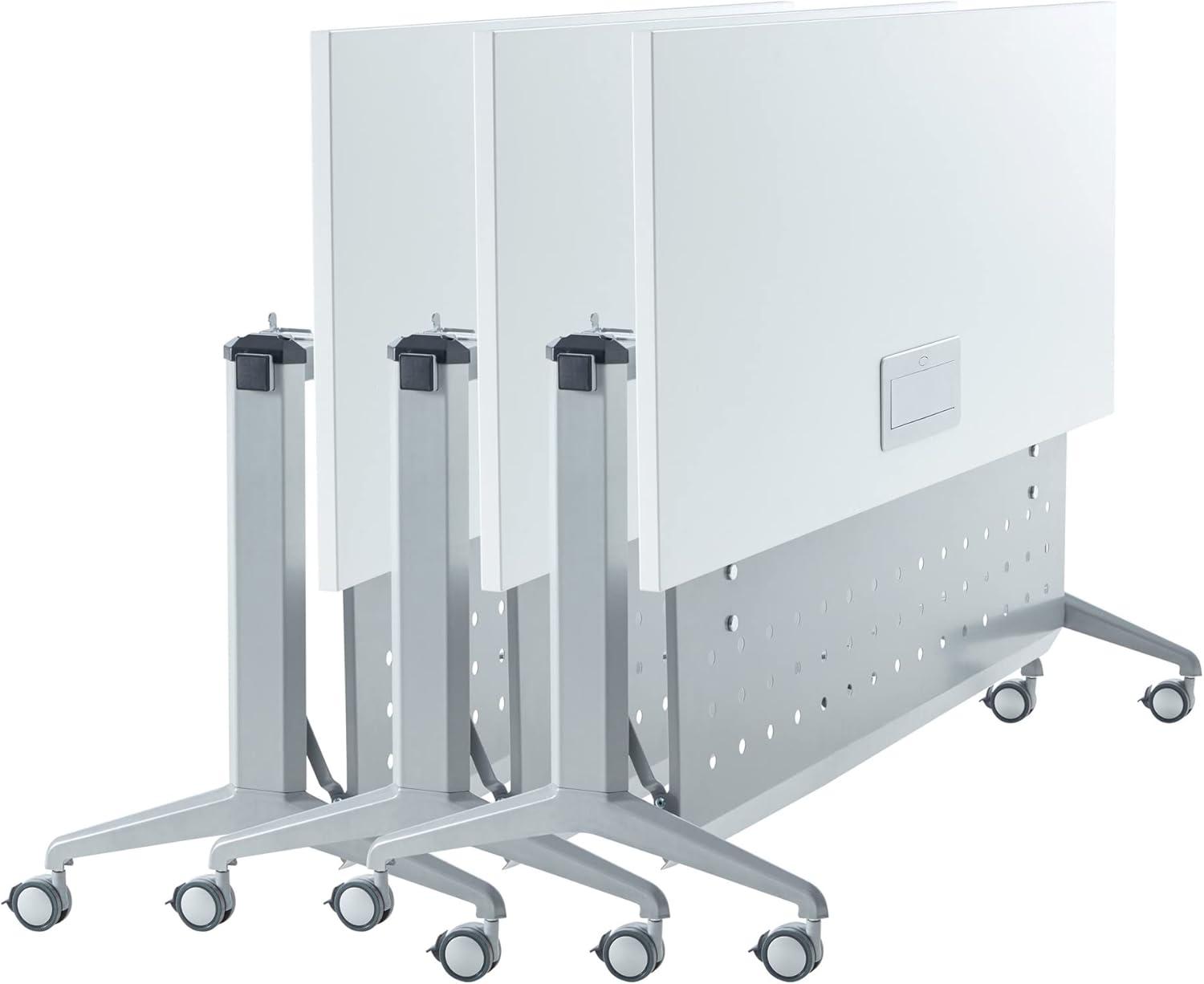 60" White and Silver Metal Flip-Top Training Table