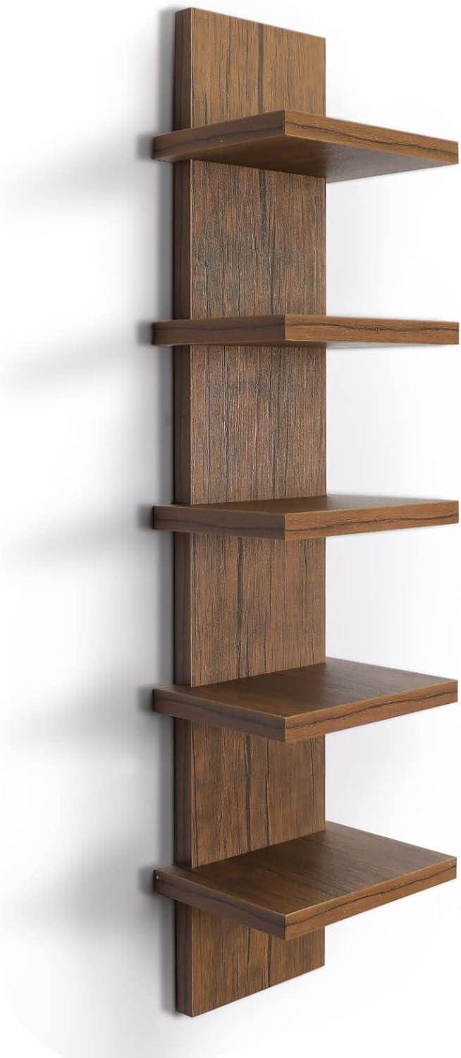 5 Tier Wall Shelf Unit, Decorative Wall Mount Vertical Shelving,Modern Column Floating Shelves for Bedrooms, Bathrooms 5.5" x 7.2" x 31"(Rustic Brown)