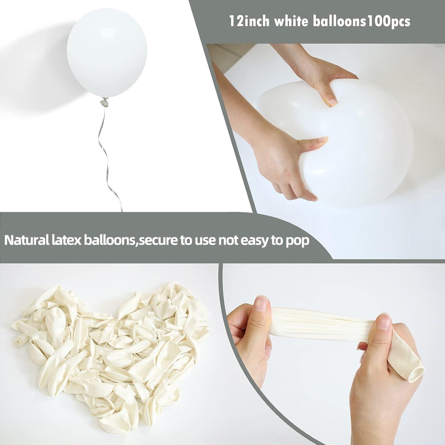 Matte White Balloons - 12 Inch Latex Balloons - 100 Pack