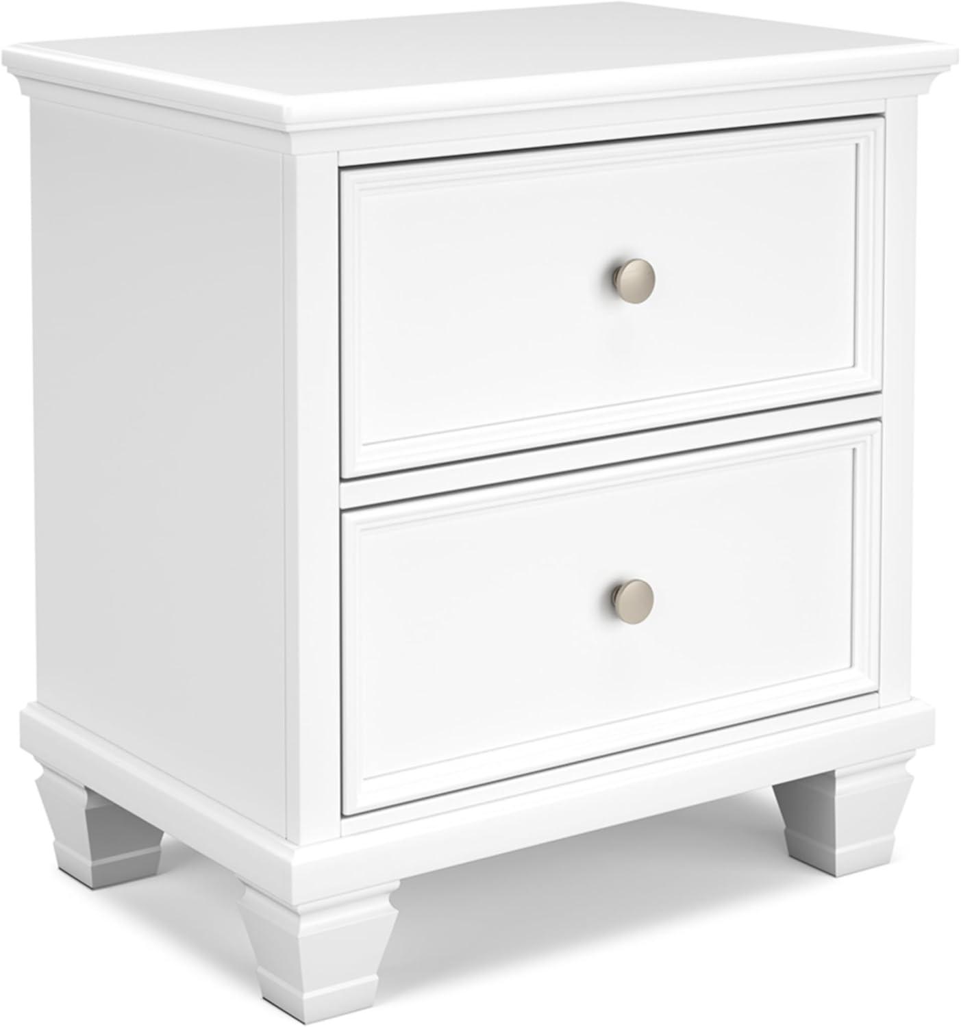 White Transitional 2-Drawer Nightstand with Metal Knobs